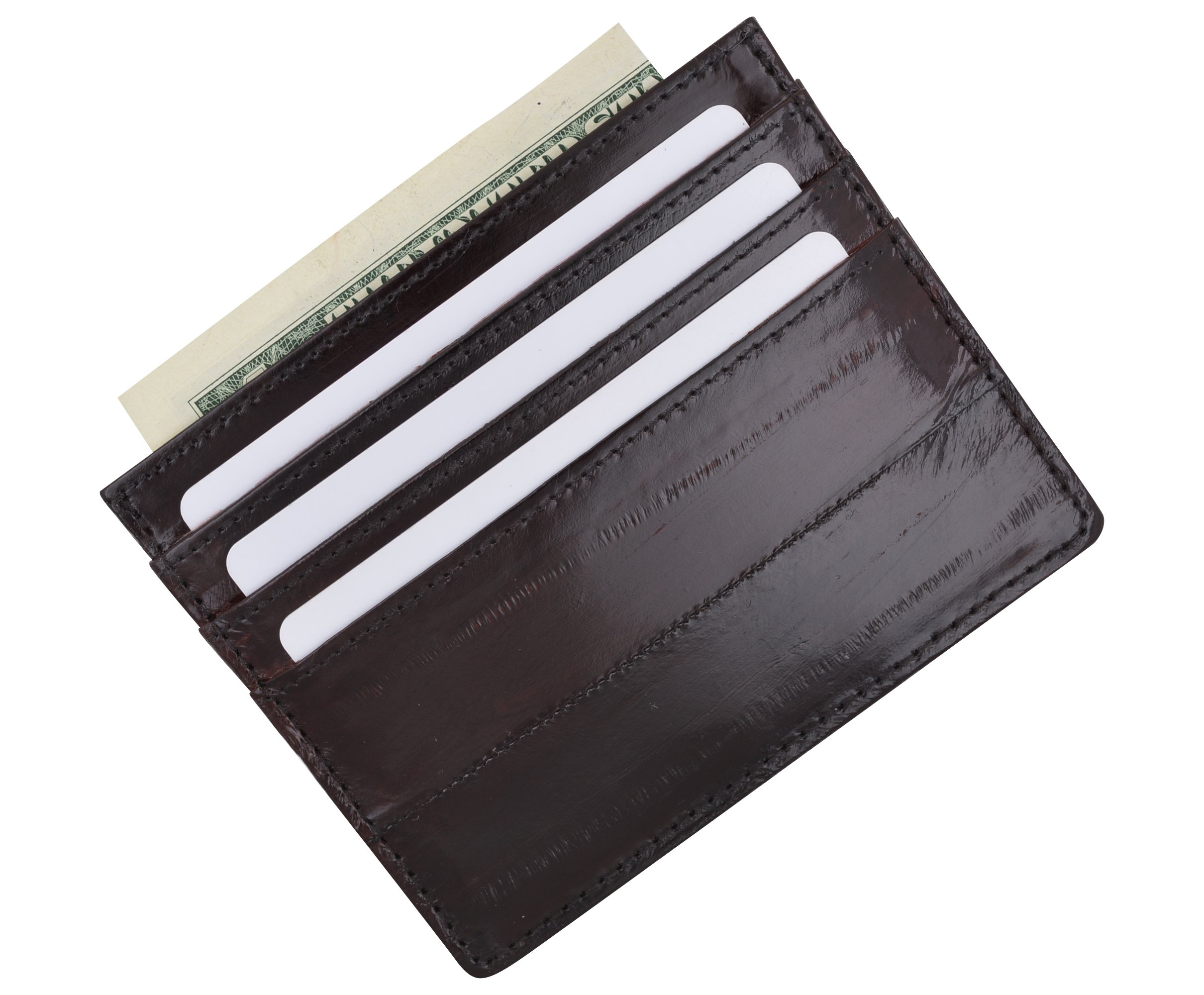 MARSHAL Eel Skin Soft Leather Credit Card Holder (Brown)