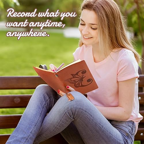 Miniatura 3 de Booson Diario de viaje inicial personalizado con mariposas, cuaderno de cuero, diario recargable, bloc de notas de escritura, monograma, regalo para