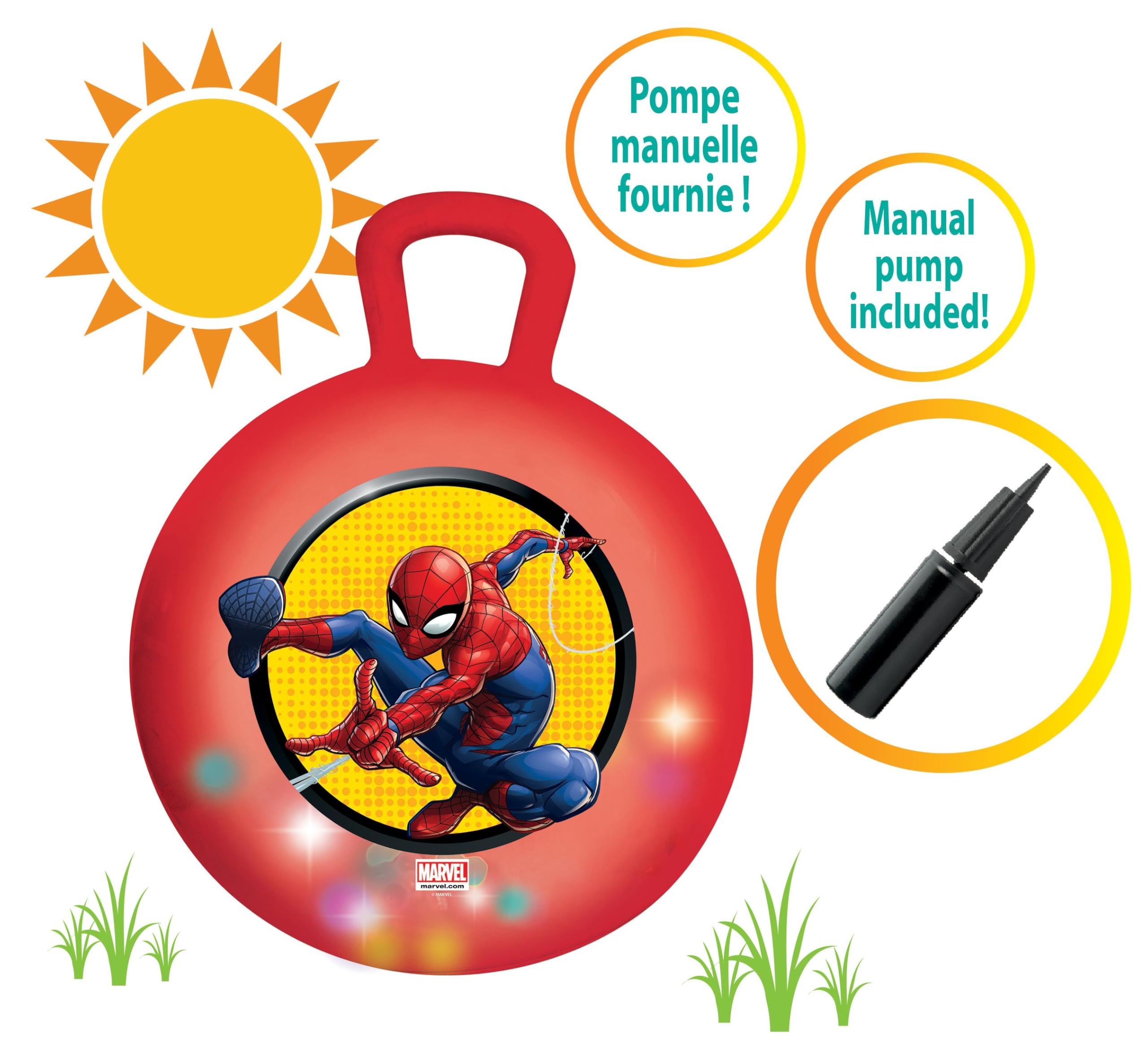 Lexibook, Spider-Man, Palla Saltellante Gonfiabile, Pompa Manuale Inclusa, Plastica Sicura e Resistente, Rosso, BG040SPLXB