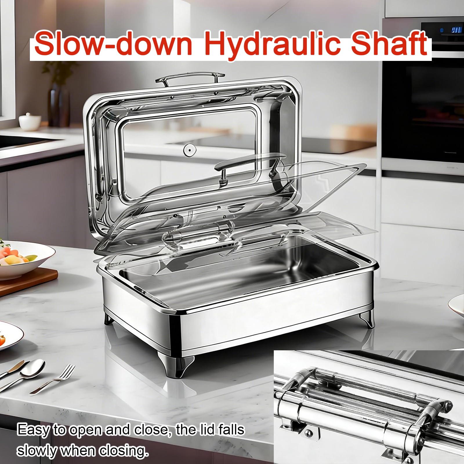 Chafing Dish Elettrico, 9L Professionale Scaldavivande Buffet Elettrico in Acciaio Inox, Contenitore Scalda Cibo per Buffet con Coperchio Trasparente, Temperatura Regolabile(1/3 Pan)