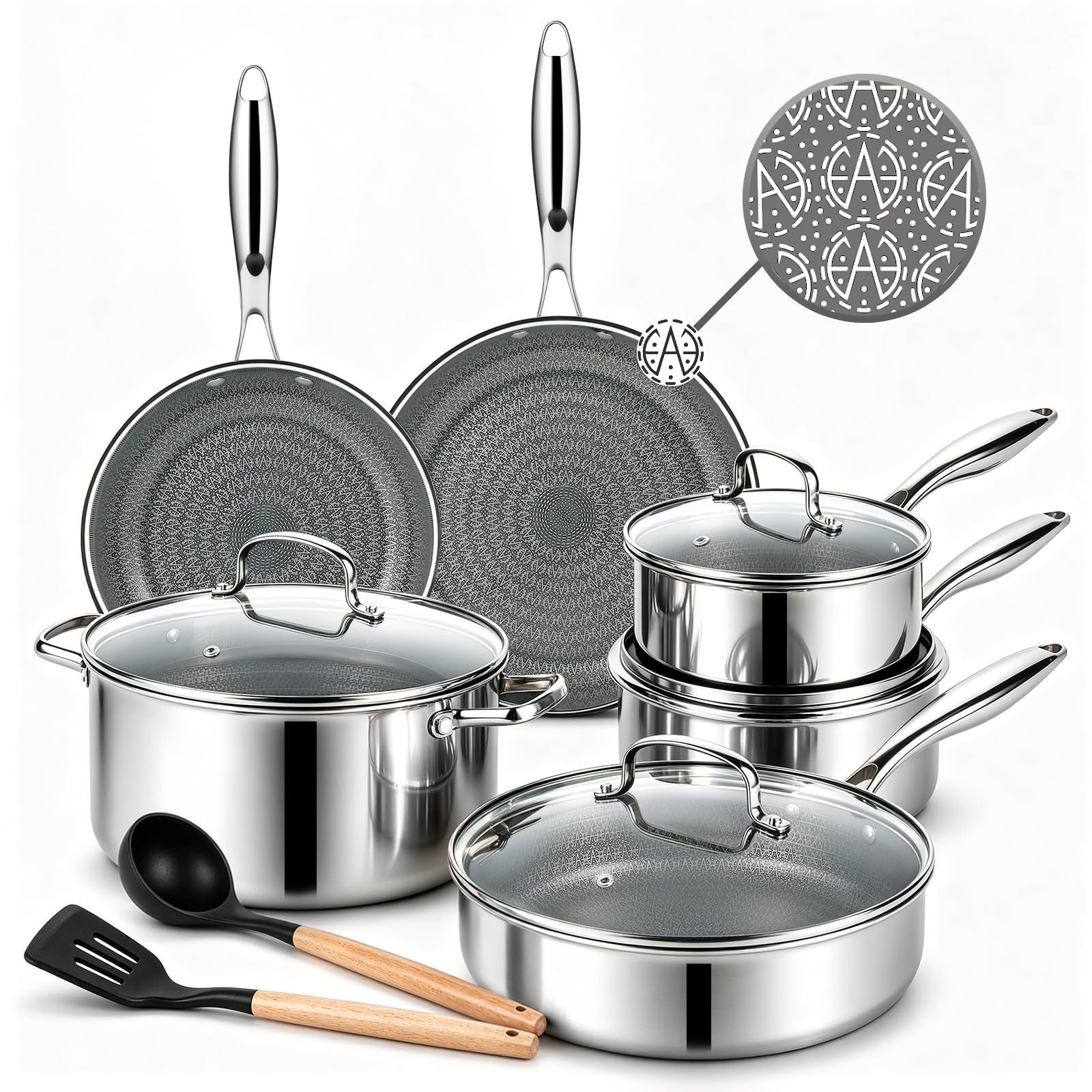 Hybrid Stainless Steel Cookware Set, Nonstick Pots and Pans