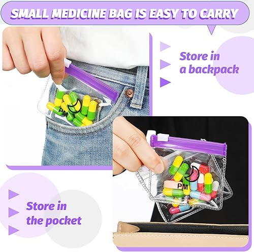 Miniatura 5 de Colarr AM PM - 14 bolsas para pastillas reutilizables con cremallera para día y noche, organizador de píldoras con cierre deslizante para estuche de