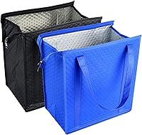 BAGHOME 2-Pack Insulated Cooler Grocery Bags with Zipper - Keep Food Cool/Warm, 30L Capacity, Reinforced Handles, Black & Blue