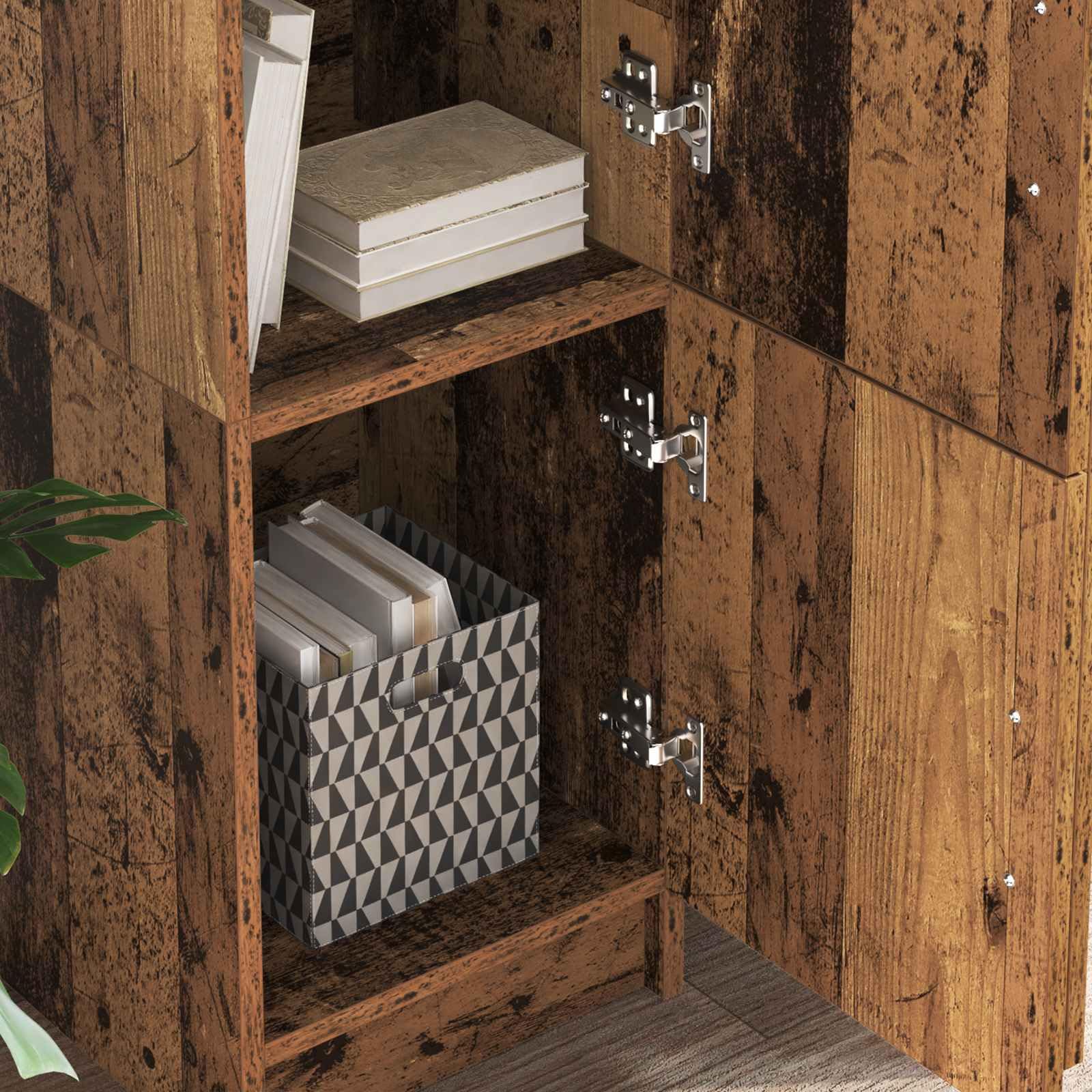 Tavolo da lavoro in legno anticato con vano portaoggetti, 2 pezzi, per casa e ufficio, scrivania per computer moderna con ripiano, gestione dei cavi, ripiano per tastiera e cassetti, design