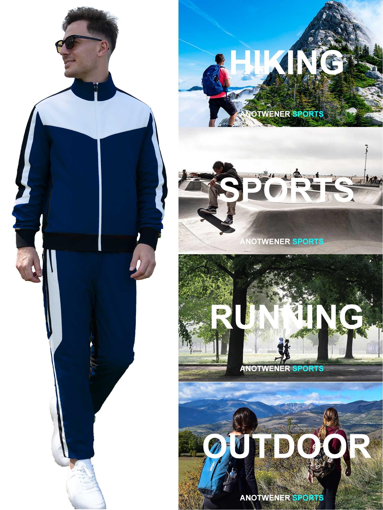 ANOTWENER Herren Trainingsanzug Zweiteiler Jogginganzug Fitness Sportanzug Lange Ärmel Voller Reißverschluss