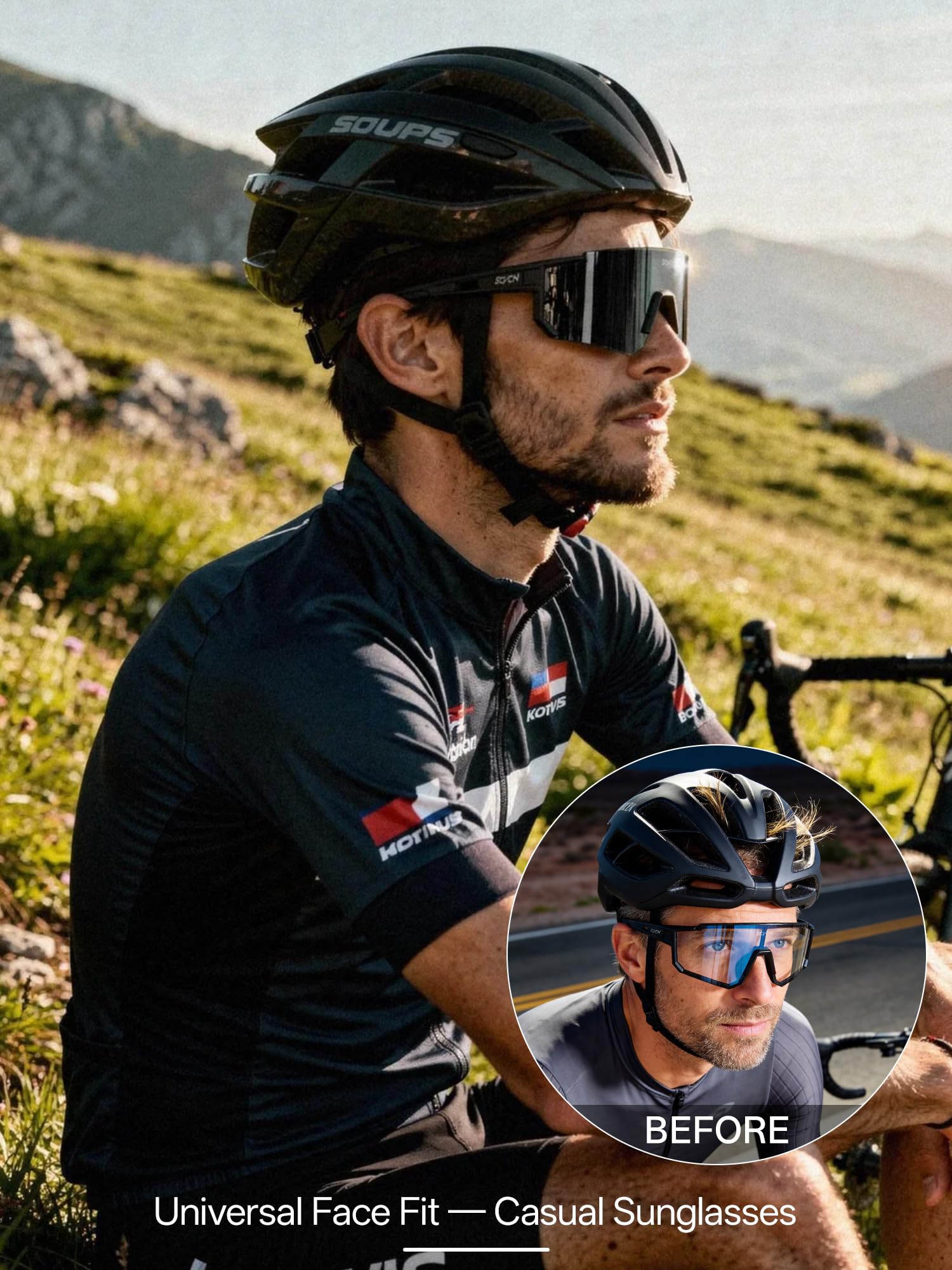 SCVCN Occhiali da ciclismo fotocromatici da uomo e donna, occhiali da bici leggeri avvolgenti con naselli regolabili, protezione UV400 per strada, MTB, gravel e tragitto quotidiano