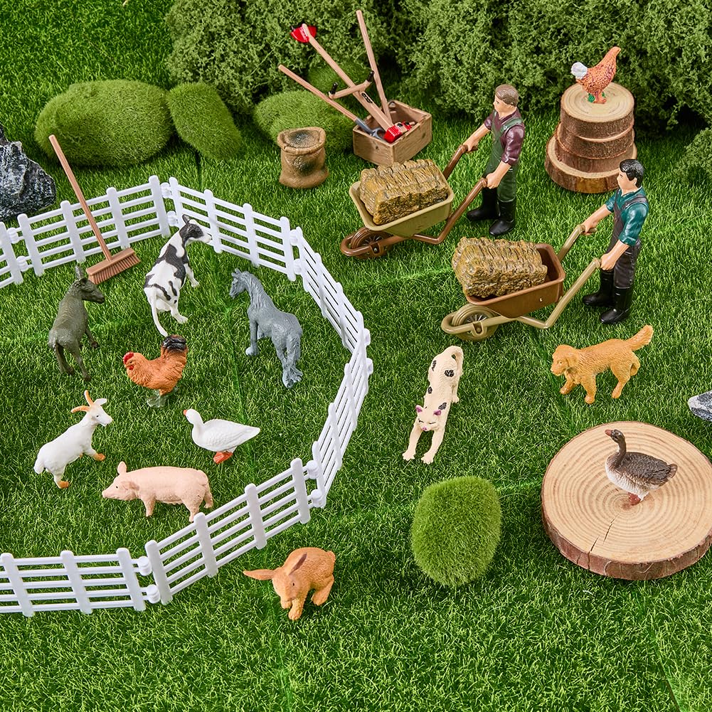 SUPERFINDINGS 34 statuette di animali da fattoria giocattoli figurine fattoria con recinzione agricoltore in miniatura Fattorie accessori set educativi fattorie giocattoli per gioco di ruolo Diorama