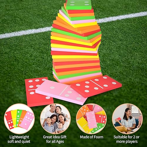 Miniatura 3 de Dominó gigante de césped de 28 piezas, dominó grande y colorido con una bolsa de malla, juego de 6 dominó de espuma gigante, juegos gigantes para