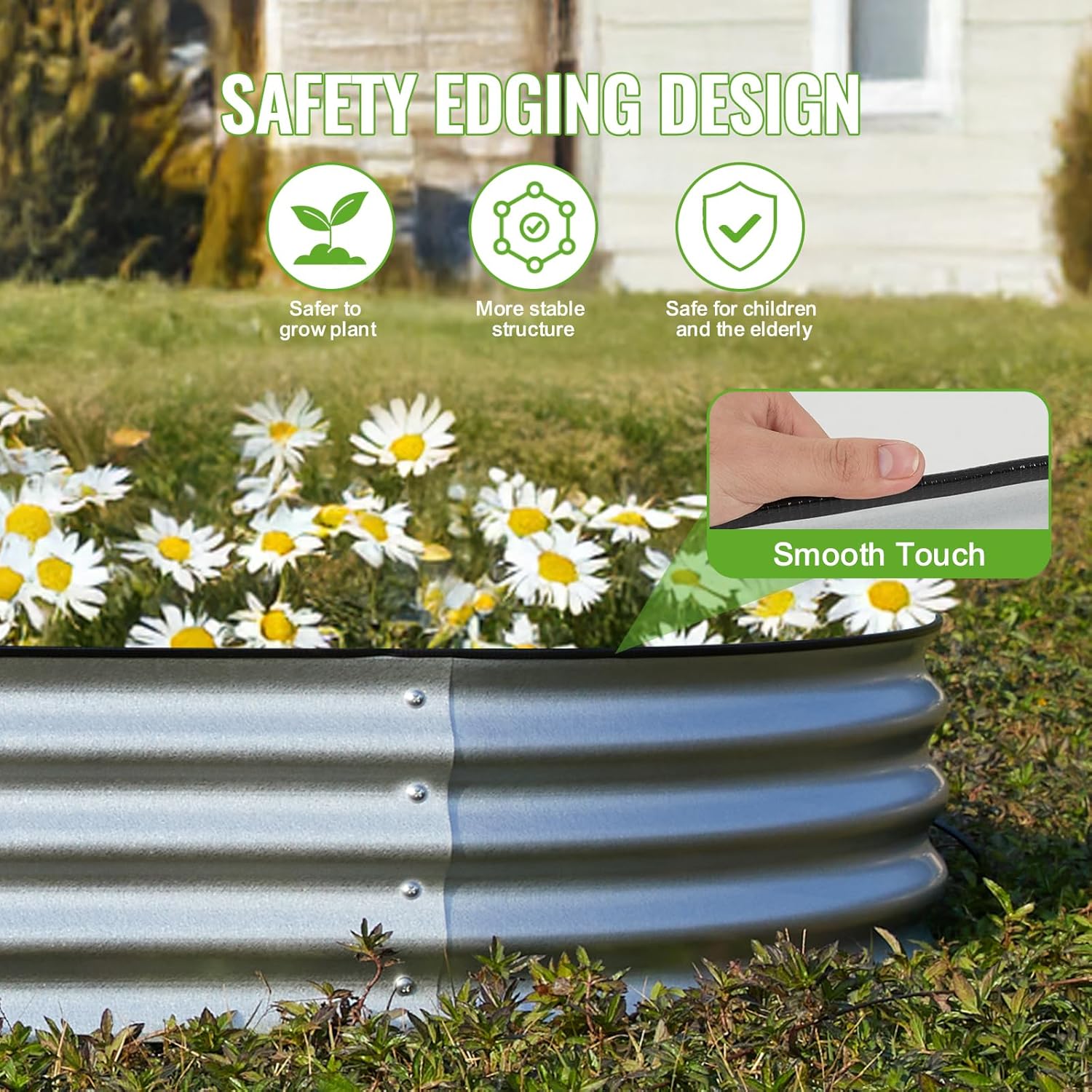 Backyard Expressions Home Galvanized Raised Garden Bed Kit 8x4x1ft, Planter Box Raised Garden Beds Outdoor, Easy Assembly Metal Raised Bed for Gardening Vegetables, Fruits, Flowers - Silver