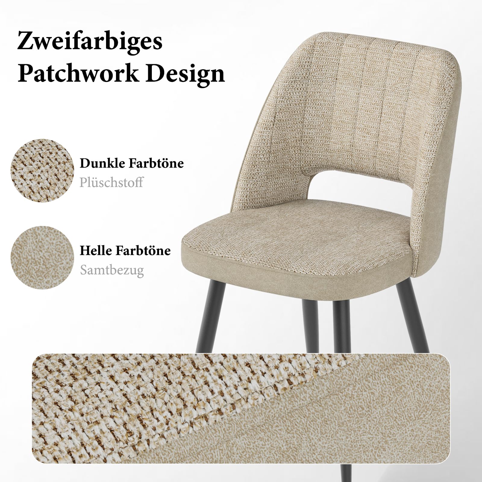 WAFTING Zweifarbige Patchwork Esszimmerstühle 6er Set, Khaki