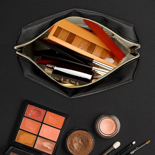 Miniatura 5 de GFU Bolsa de maquillaje grande con cremallera de viaje, organizador de artículos de tocador de piel sintética resistente al agua para mujeres y