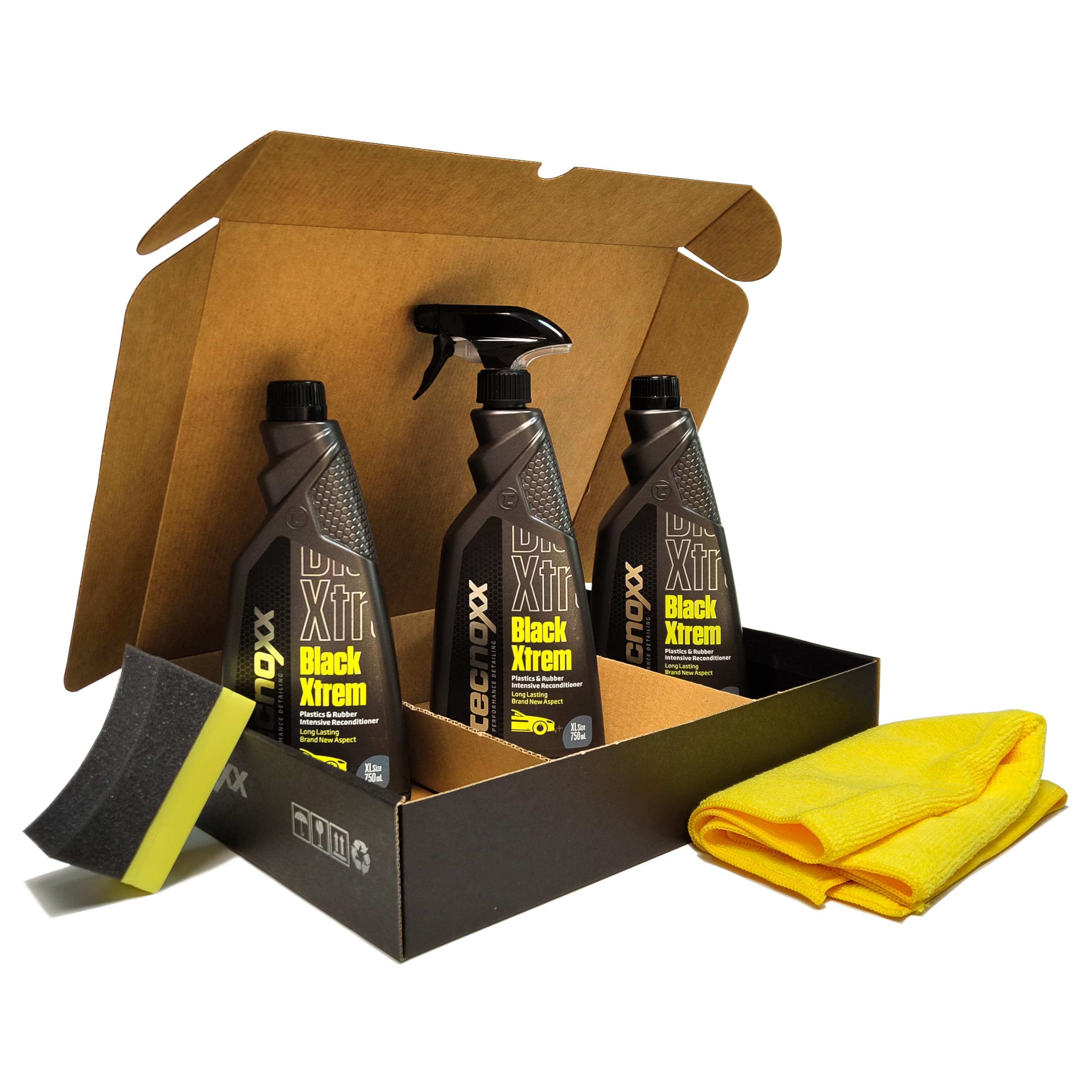 Tecnoxx Black Xtrem Restauratore per Plastica e Gomma Esterna per Auto – Protezione UV, Brillantezza Naturale, Durabilità Estrema, Confezione da 3 unità - Rinnova plastiche Auto