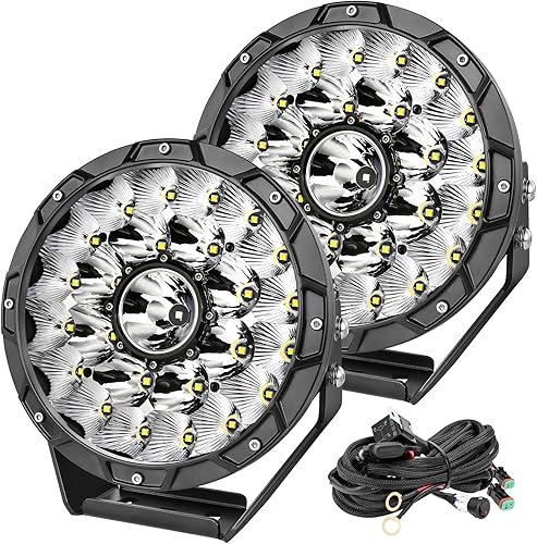 OFFROADTOWN Barra de luz LED redonda de 9 pulgadas para todo terreno, luces de conducción superbrillantes de larga distancia, luces de parachoques