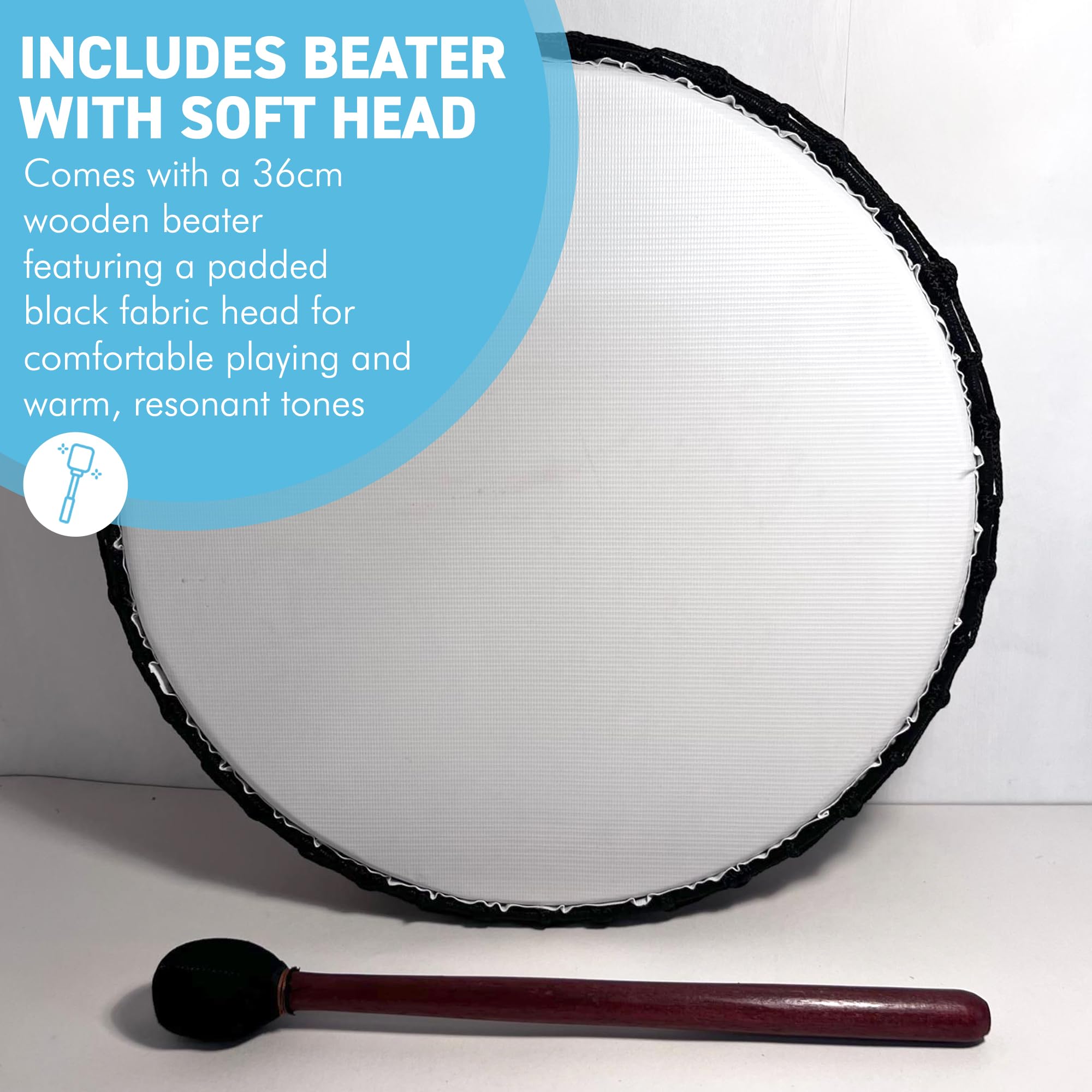 Grande tamburo sciamanico vegano da 40 cm con battitore in legno, strumento a percussione con suono profondo risonante