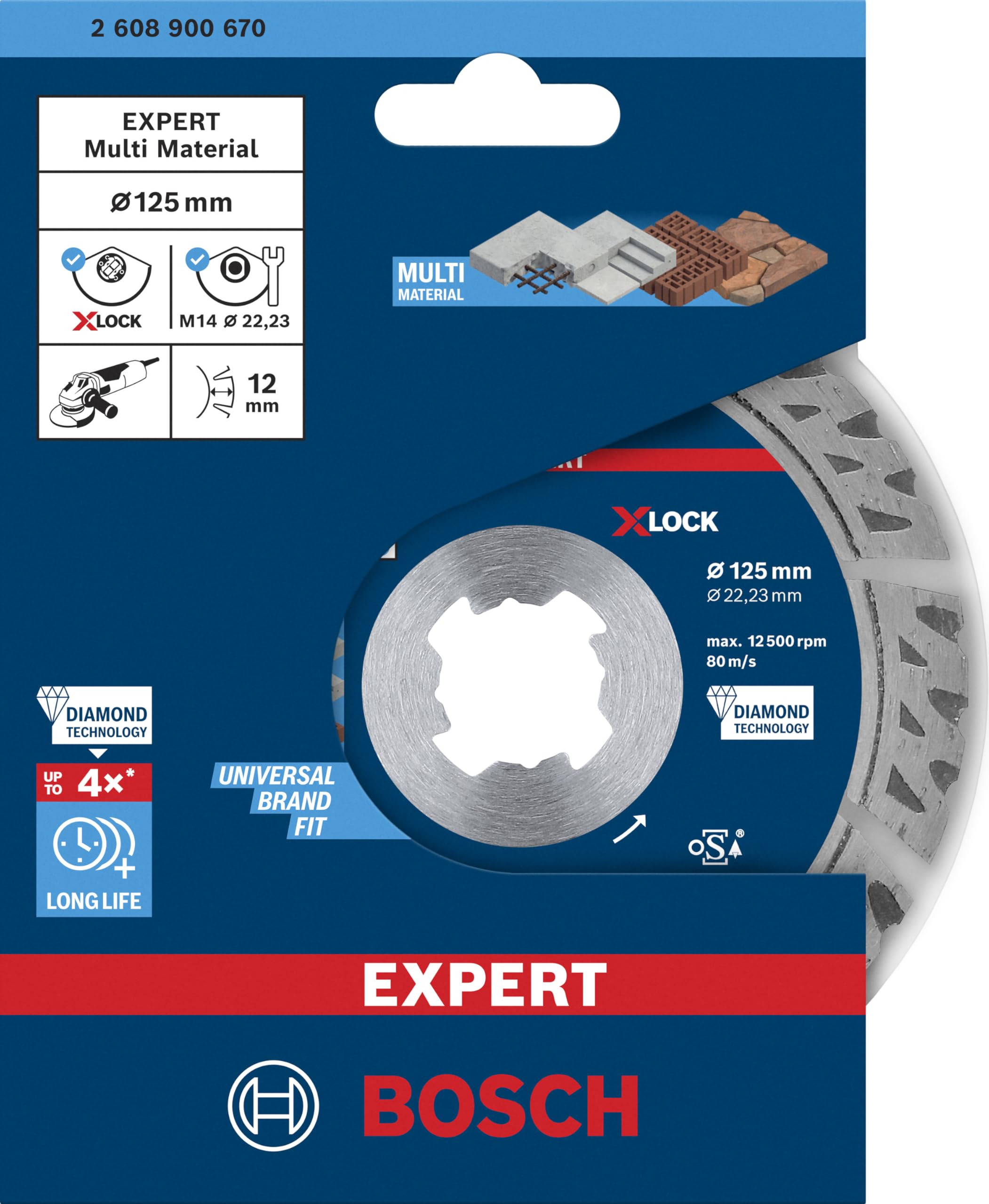 Bosch Professional 1x Disco de corte de diamante Expert MultiMaterial X-LOCK (para Hormigón, Ø 125 mm, accesorios Amoladora pequeña)