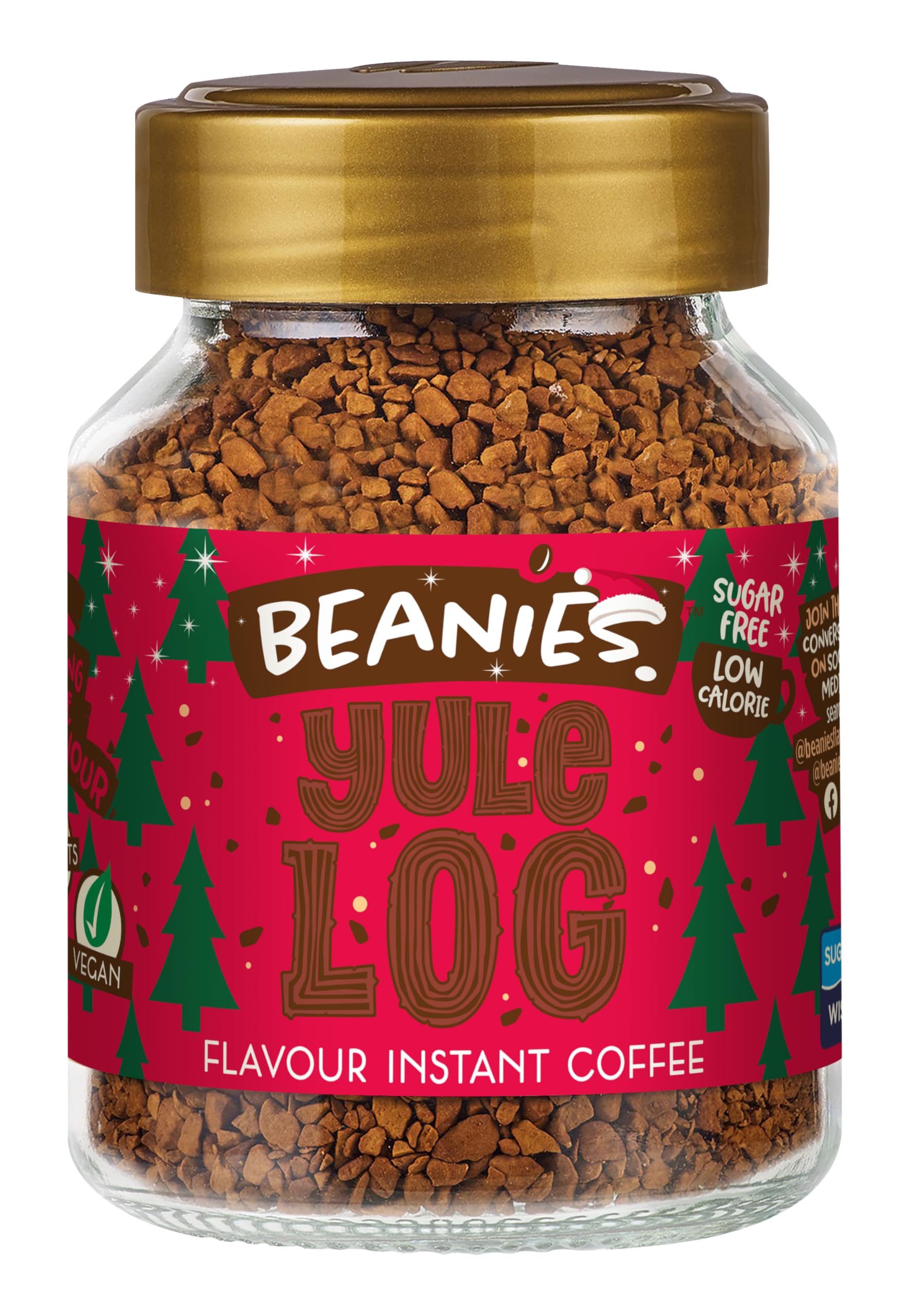 Beanies Flavour Yule Log Instant Flavored Coffee - Bold & Adventurous Full-On Flavor, An Indulgent Sugar Free Taste Explosion - Low Calorie - Vegan & Gluten Free - 50g x 6Pack