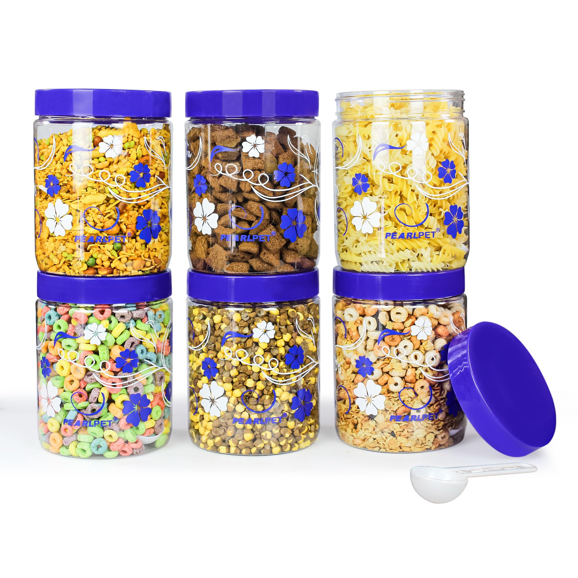 PEARLPET Blossom Jar Plastic Containers for Kitchen Storage | Plastic Container Set | BPA-Free, Stackable Jars | BLUE, 1
