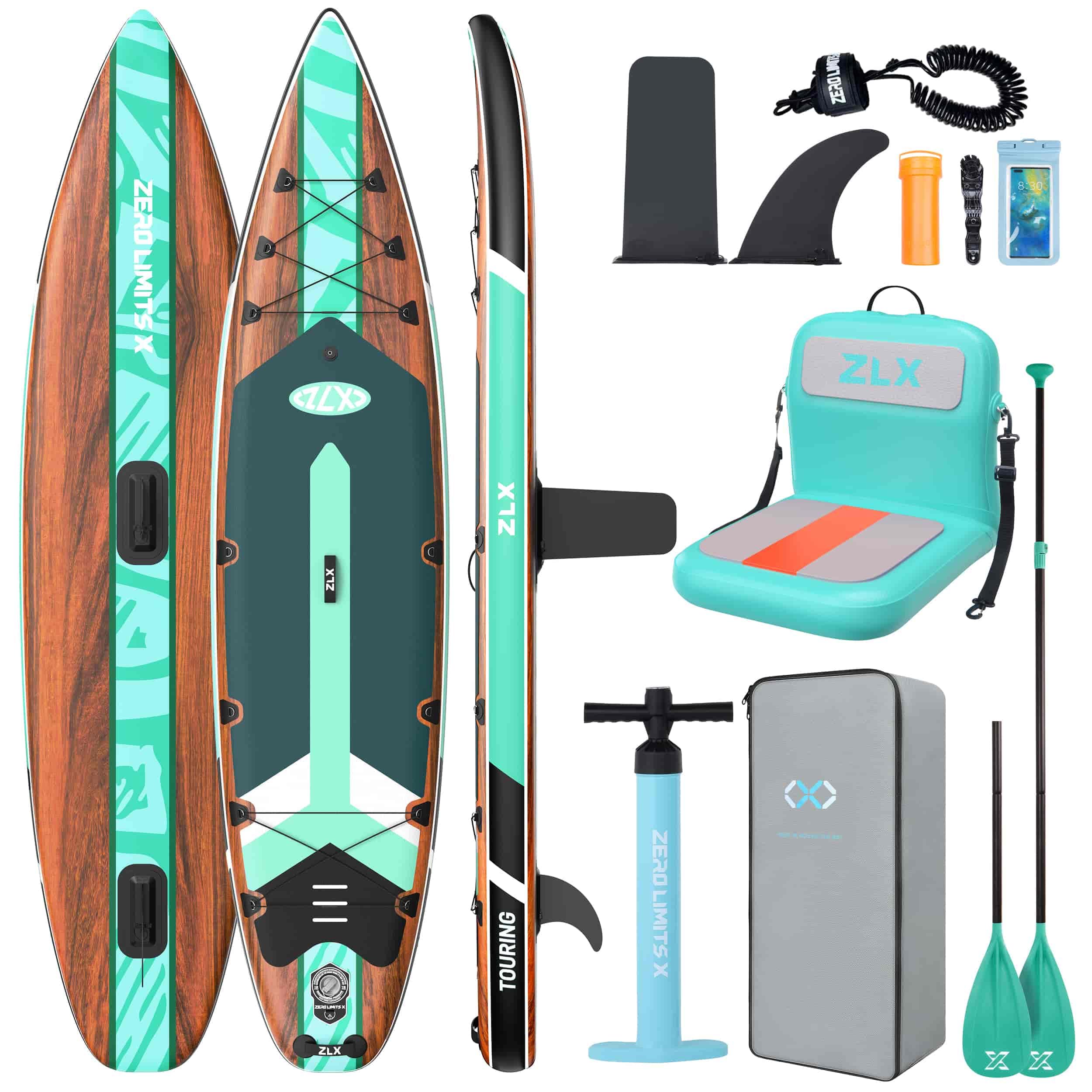 ZLX Sup Gonfiabile 350x83cm,SUP Touring Con Accessori Completi, Tavola SUP Max 230 Kg, Pinna Centrale Unica, Pad Deck Antiscivolo, Tavola SUP Gonfiabile Per Adulti, Principianti, Tutti I Livelli