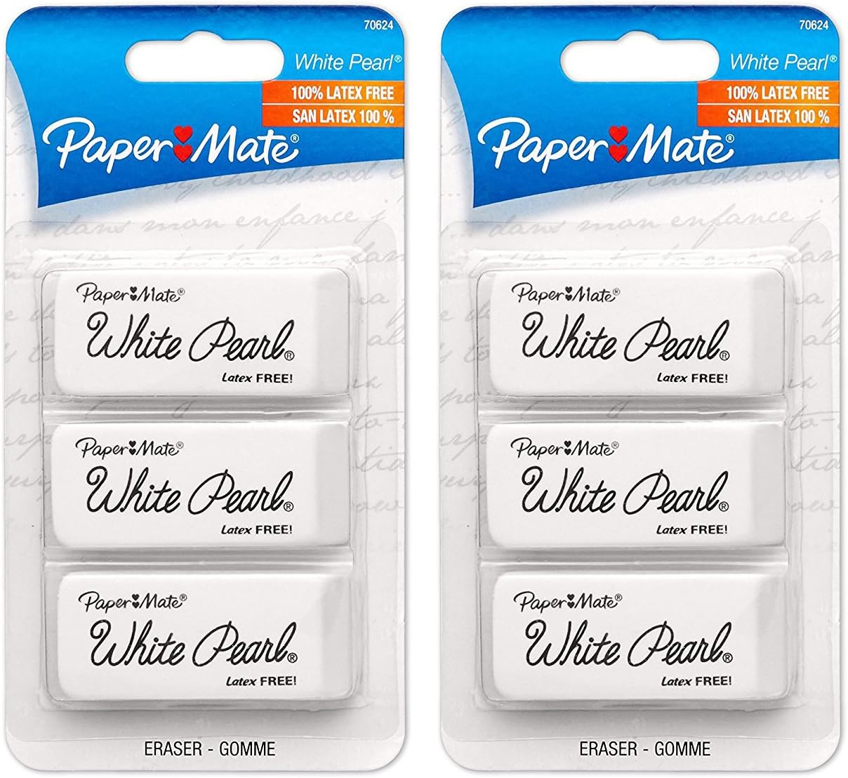 Paper Mate White Pearl Premium Erasers, White, 3 Pack (70624) (2 x 3 pack)