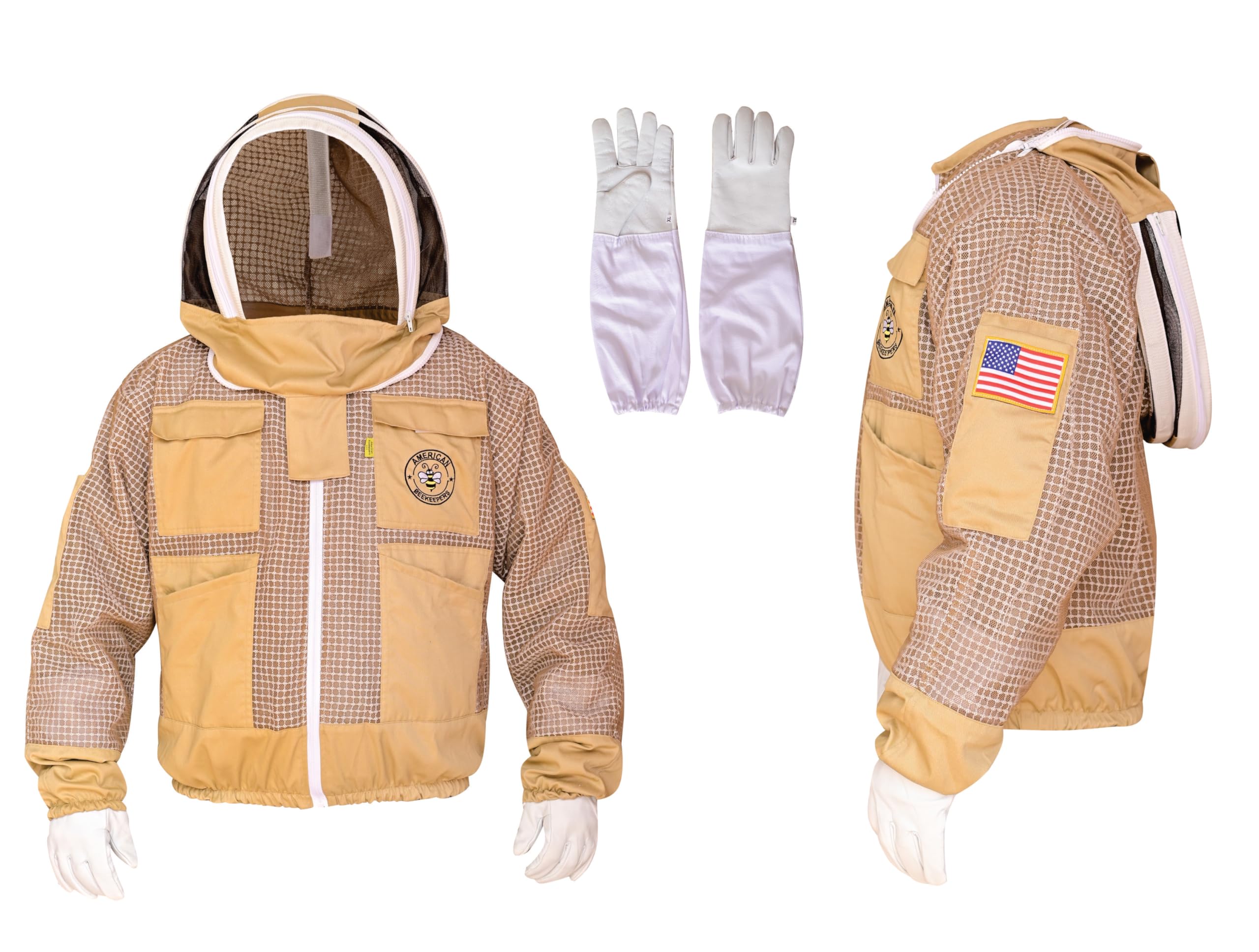 American Beekeepers 3 Layer Beekeeping Jacket With Fencing Veil One Pairs Gloves Ventilated Protection Bee Jacket