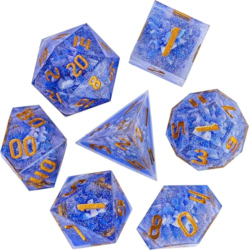 Miniatura 9 de Cusdie Dados DND de bordes afilados, 7 dados D&D, juego de dados poliédricos hechos a mano, para juegos de rol, MTG Pathfinder (cuatro estaciones,