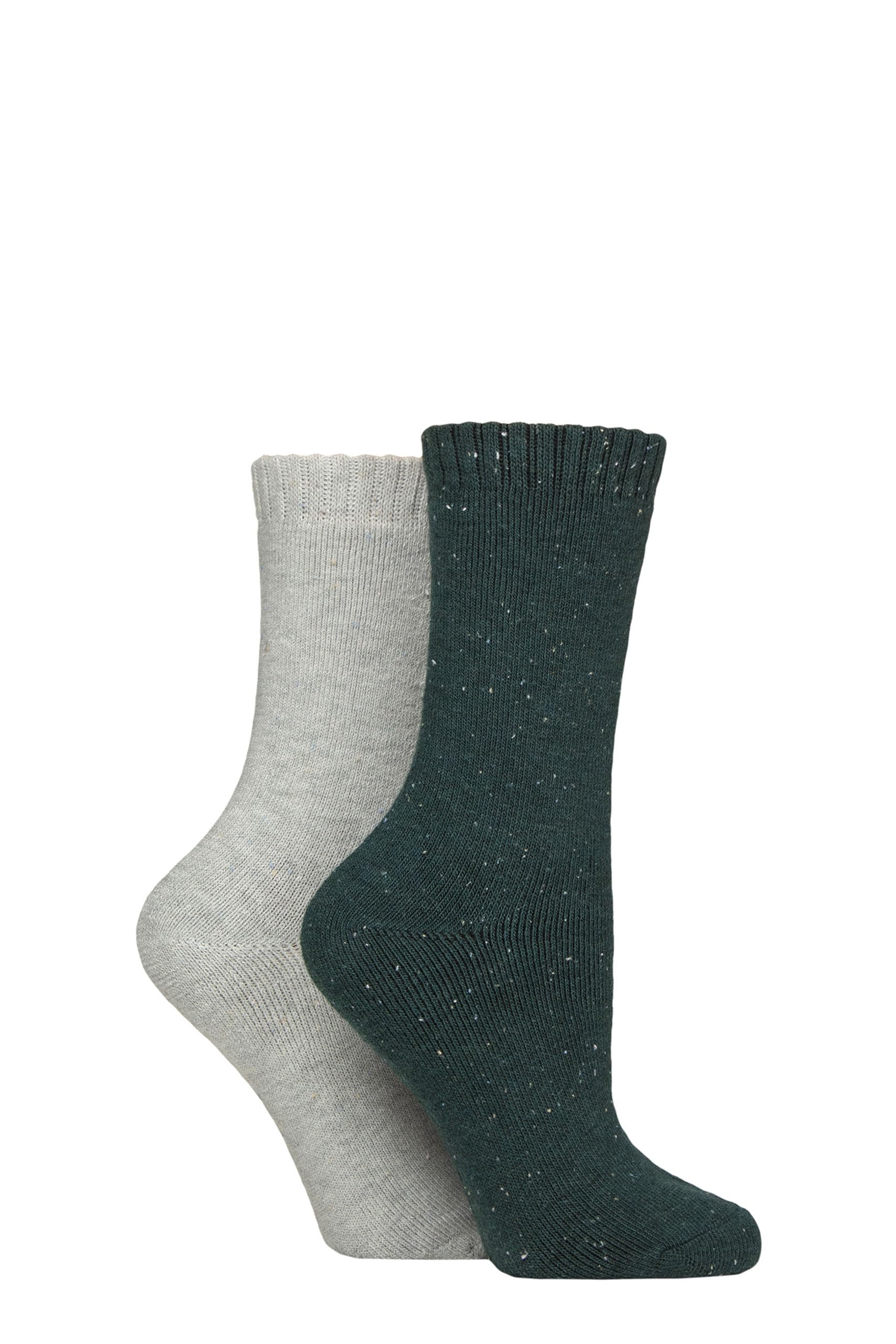 Glenmuir Women's Green / Grey Thermal Boot Socks - Fully Cushioned, Plain, Walking, Hiking, Trekking, Outdoor, Warm 2 Pair Multipack Size 4-8 Green/Grey