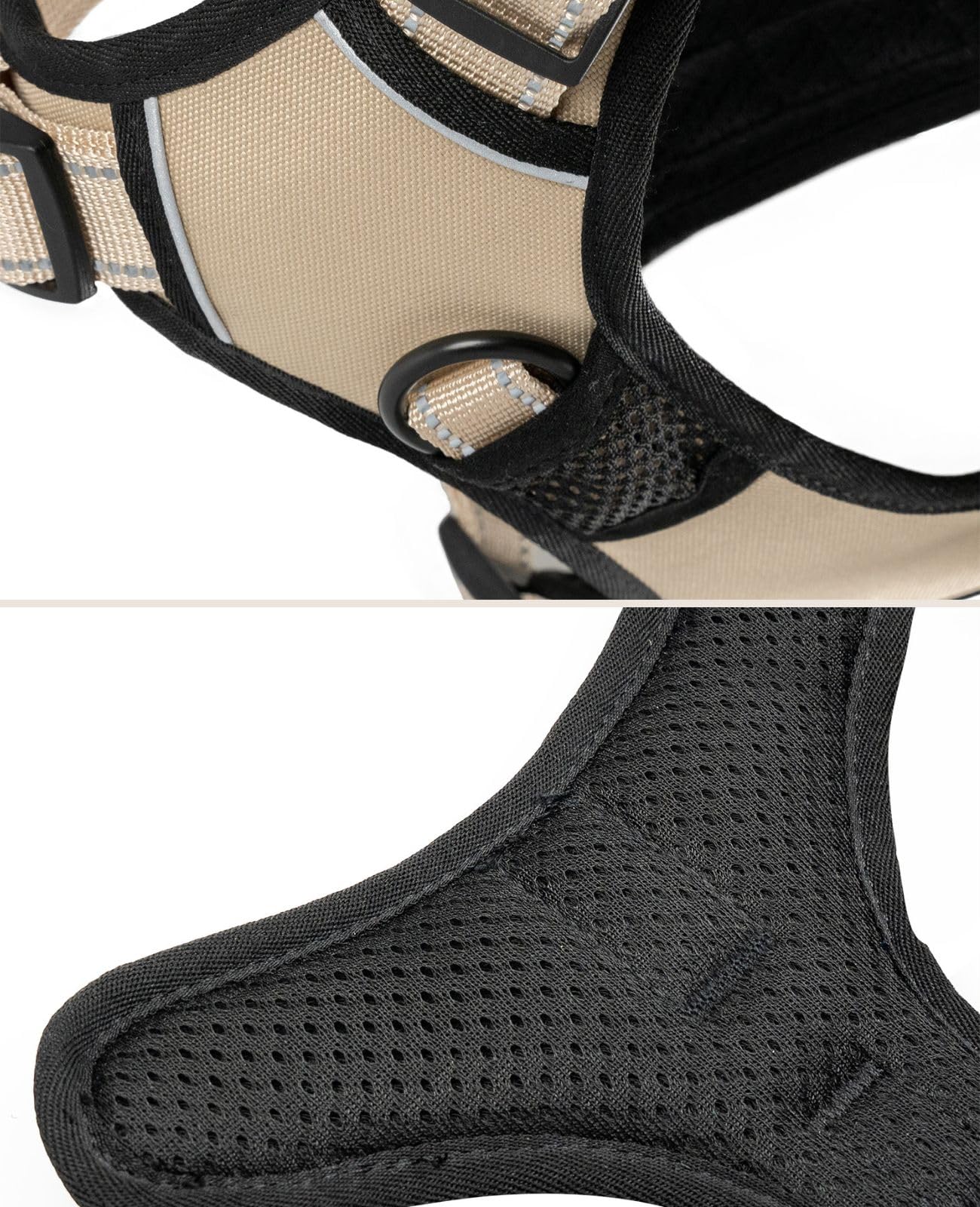 lionto Harnais rembourré pour Chien en Nylon Doux, Taille L, Harnais Anti-Traction réfléchissant avec 2 Anneaux, 4 Sangles réglables, 2 Fermetures Clips et poignée Dorsale en Caoutchouc, Beige