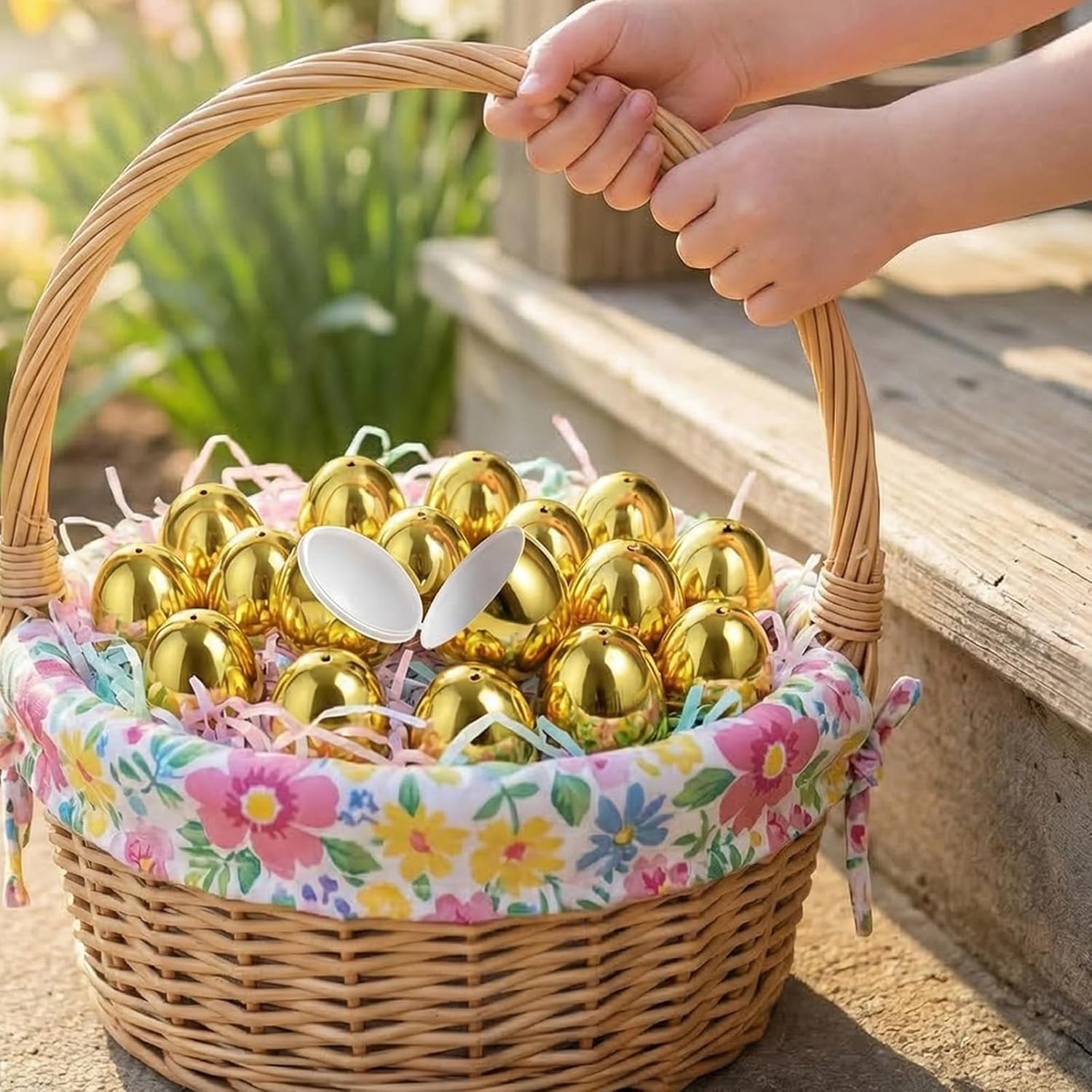 48 Pack Gold Easter Eggs, Fillable Metallic Golden Empty Eggs for Hunt Party Toys Supply Bulk- 2.3"