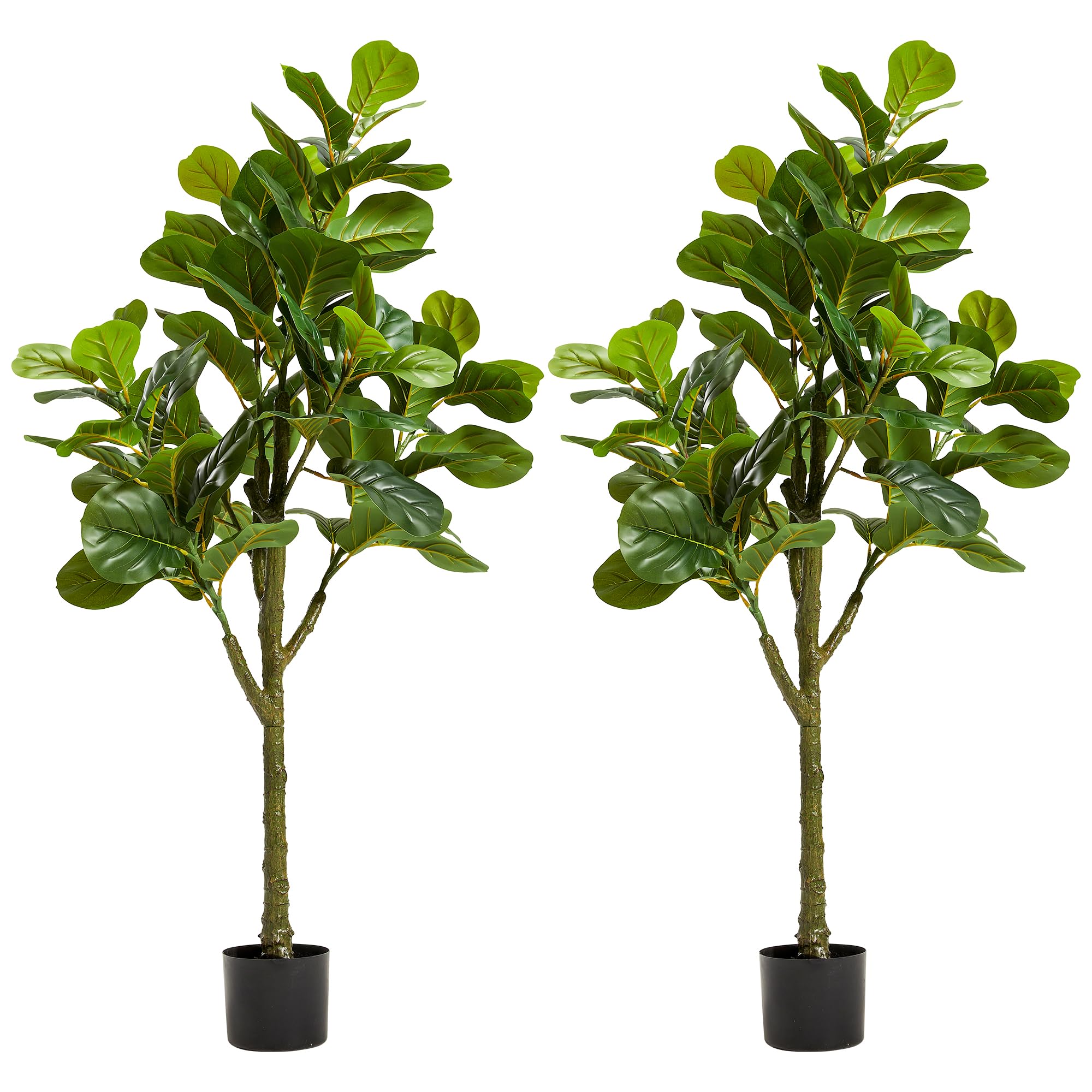 KOL 4.3FT 2-Pack Artificial Fiddle Leaf Fig Tree, 51 Inch Fake Ficus Lyrata Plant, Faux Plants Greenery for House Home Office House Living Room, Perfect Housewarming Gift, Indoor Outdoor Modern Decor