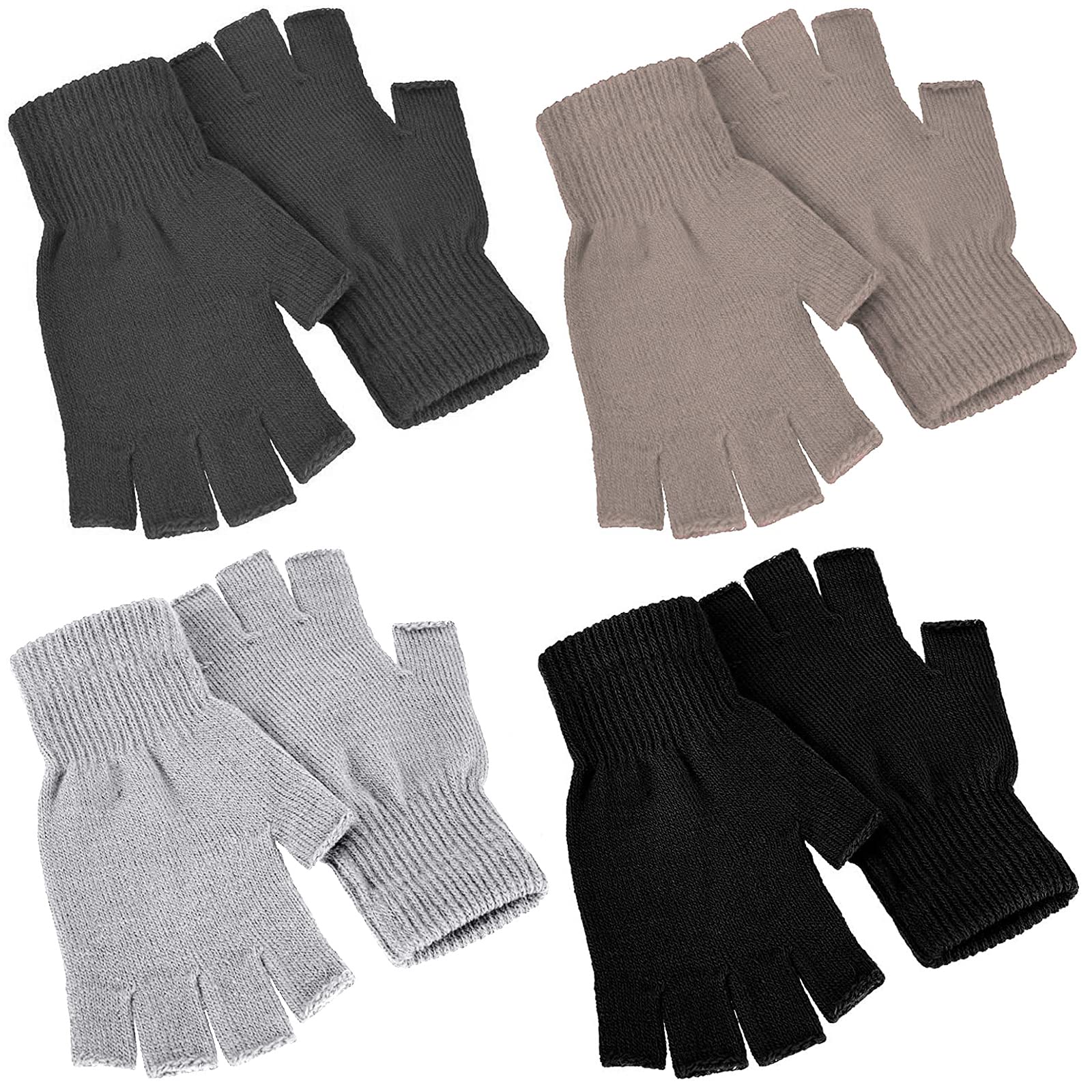 SATINIOR 4 Pairs Winter Half Finger Gloves Knitted Fingerless Mittens Warm Stretchy Gloves for Men and Women