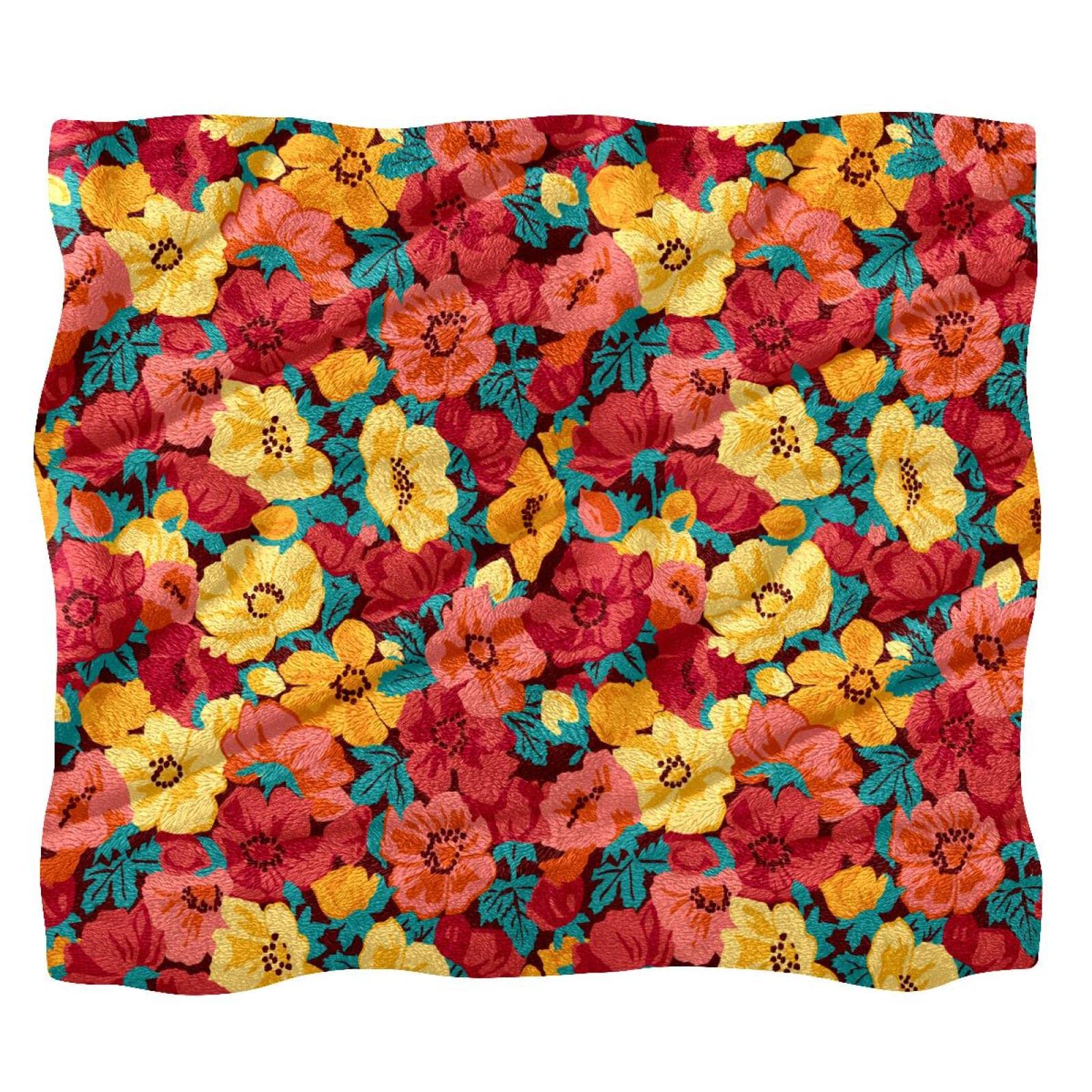 Couverture polaire motif floral jaune et rose plaid doux pour lit et canapé