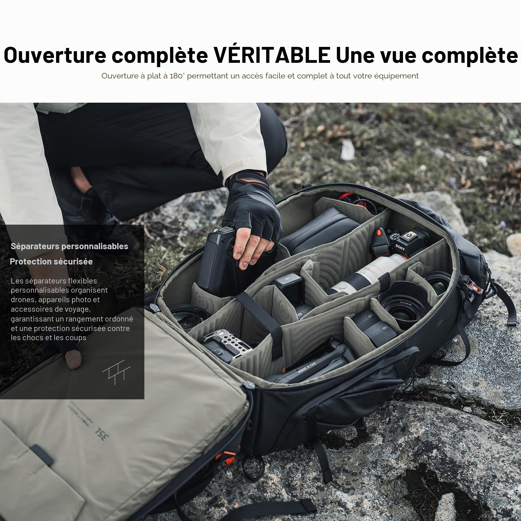 PGYTECH OnePro Focux 25L Sac à Dos, Sac Appareil Photo Compatible avec les Appareils Photo Sans Miroir et Objectifs DSLR/SLR/Ordinateur, Léger Sac Photo de Randonnée Impermeable，Noir