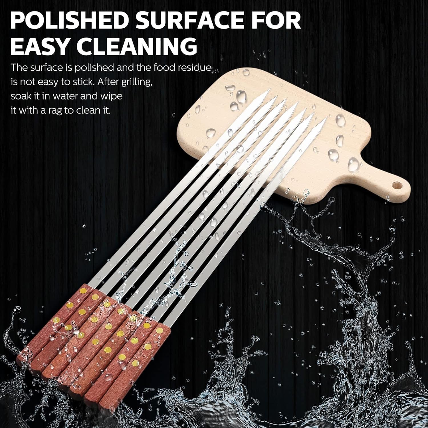 8 pezzi spiedini per barbecue, spiedino in acciaio inox da 60 cm con manico in legno, accessori piatti riutilizzabili per barbecue, spiedini per barbecue
