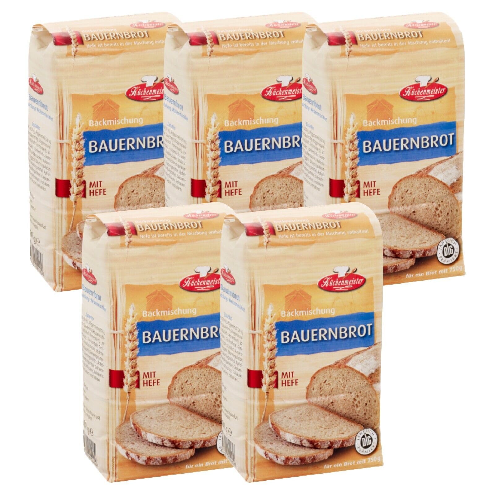 BIELMEIER KÜCHENMEISTER Brotbackmischung Bauernbrot 5 x 500 g I Brotbackmischungen für Brotbackautomat & Ofen I Brot mit Backmischung einfach gemacht