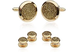Gold Diamond Dust Tuxedo Cufflinks and Studs Formal Set for Distinguished Events