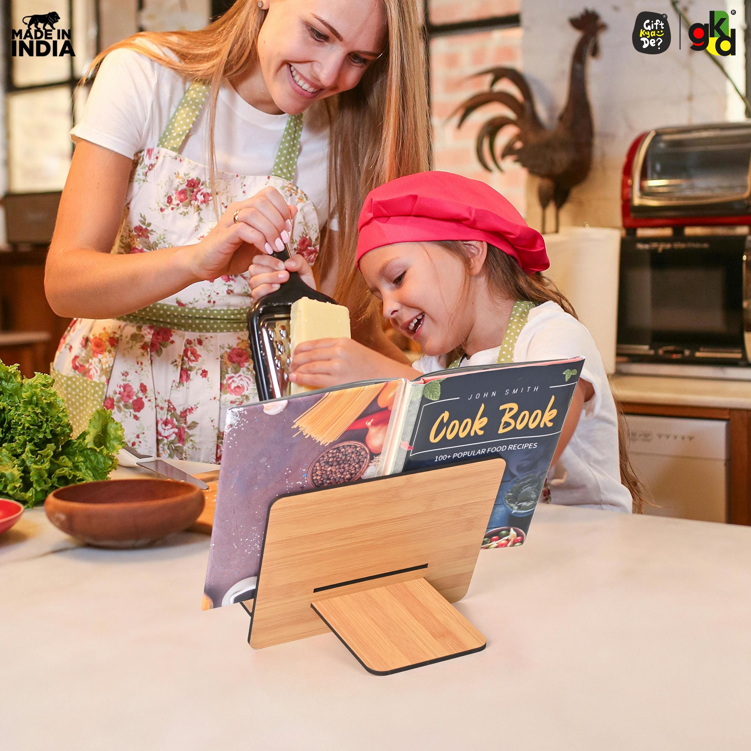 GKD Book Reading Stand Desk Accessories for Adjustable Reading Angles Compatible with All Size Books, Tablet and Mobile All in one Book Holder for Reading (Made in India Eco Friendly) Bamboo 3