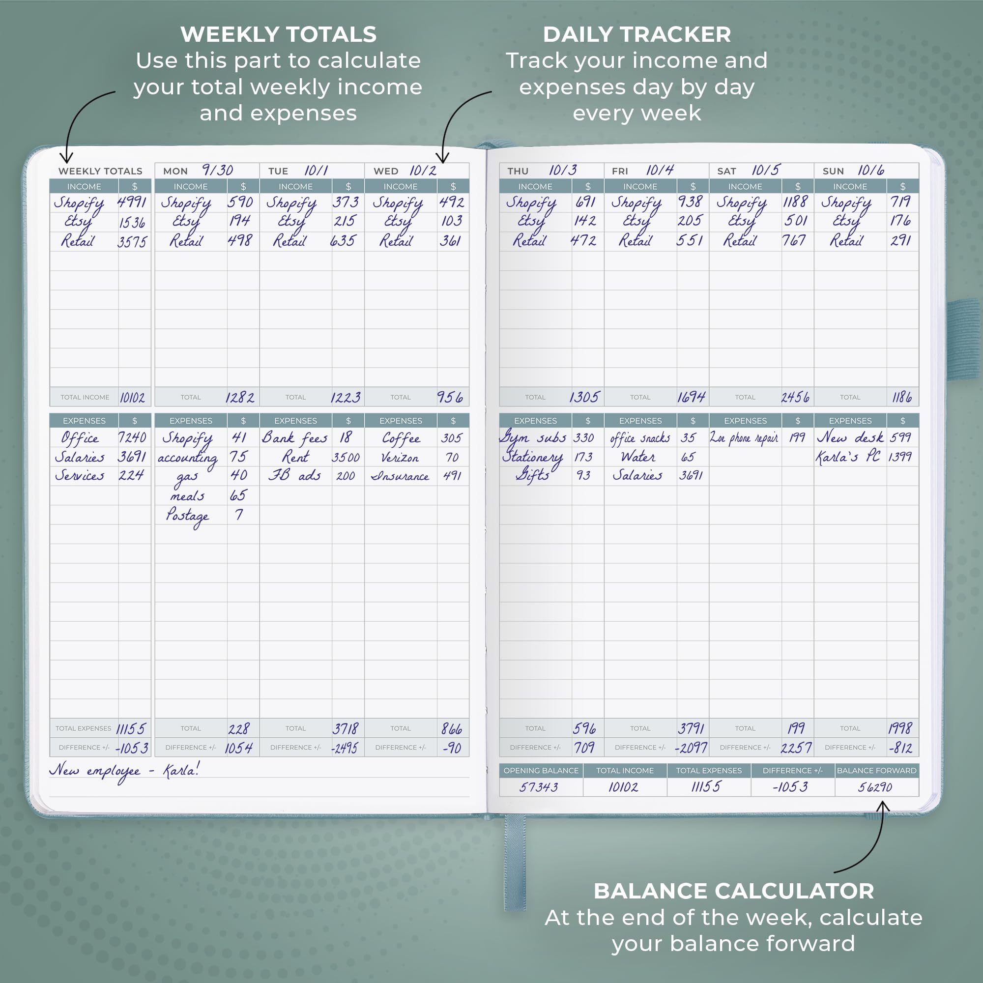 Clever Fox Income & Expense Tracker - Accounting & Bookkeeping Ledger Book for Small Business - 1-Year Record Notebook, A5 (Blue Surf) - Image 3