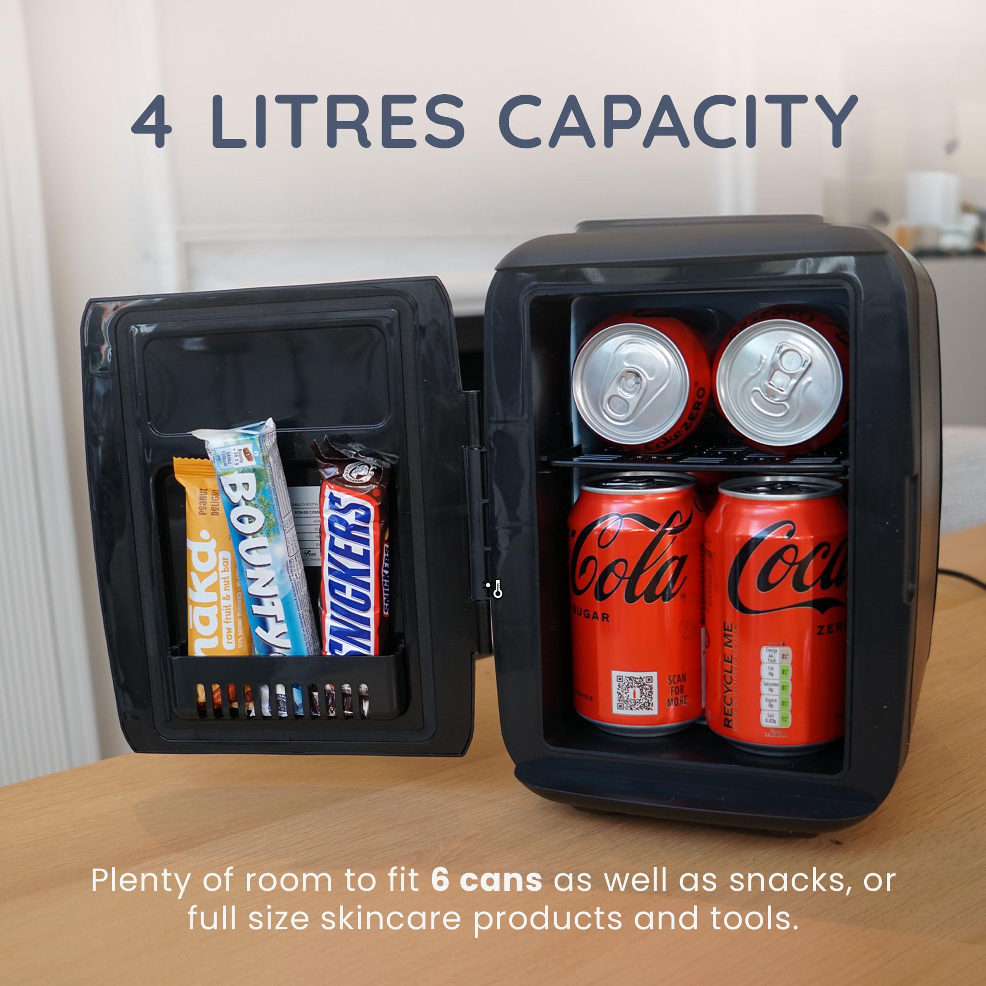 CUQOO Mini Fridge 4 Litre Quiet AC/DC Portable Cooler & Warmer for Drinks, Skincare & Food, Compact Tabletop Design, for Bedrooms, Home, Caravans, Cars, Thoughtful Gift Idea — view 4