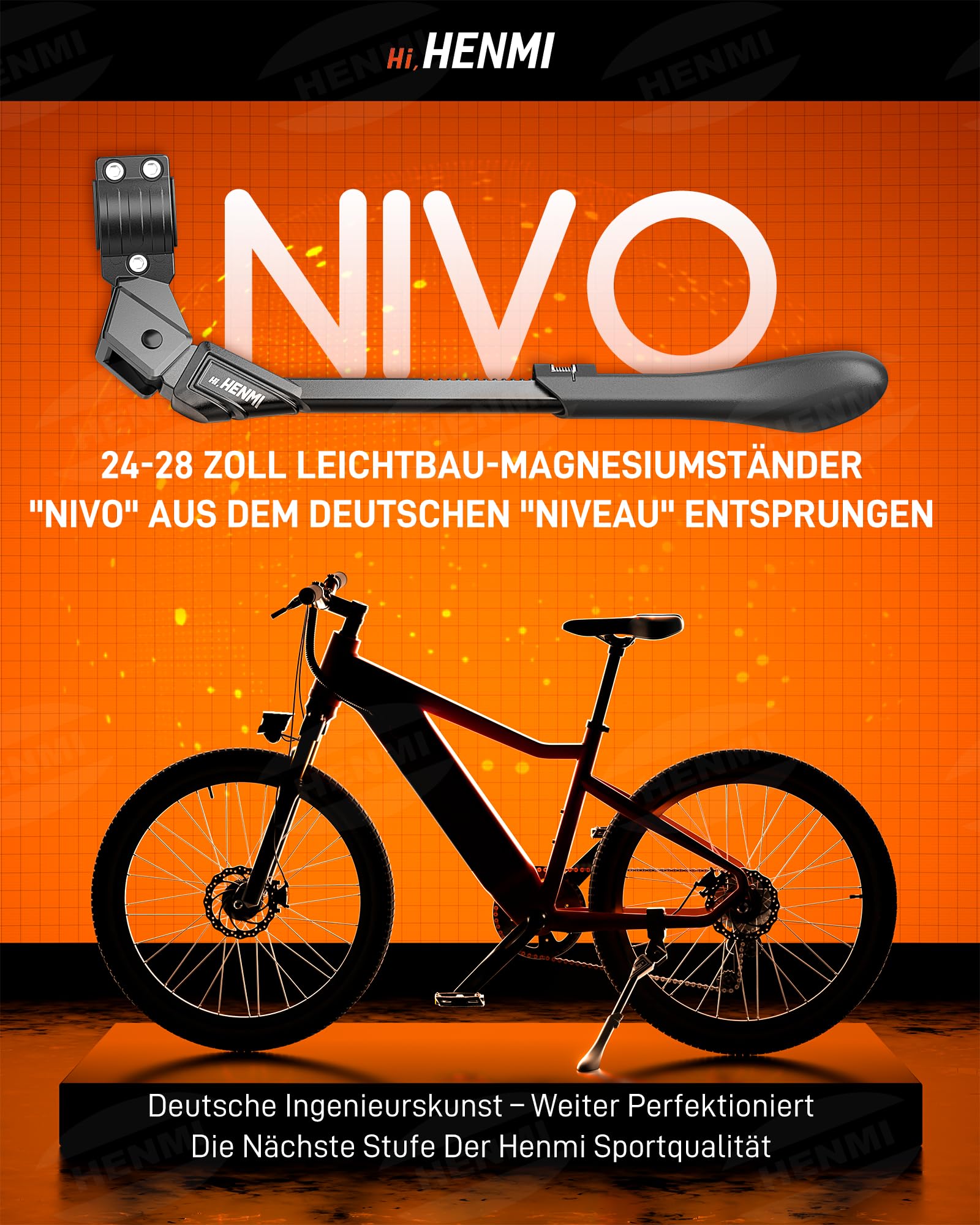 HENMI Leichter Magnesium Fahrradständer 24-28 Zoll, Höhenverstellbarer Seitenständer für Mountainbike, Trekkingrad, Cityrad & Pendlerfahrräder (Nicht für runde/rautenförmige Rahmen)