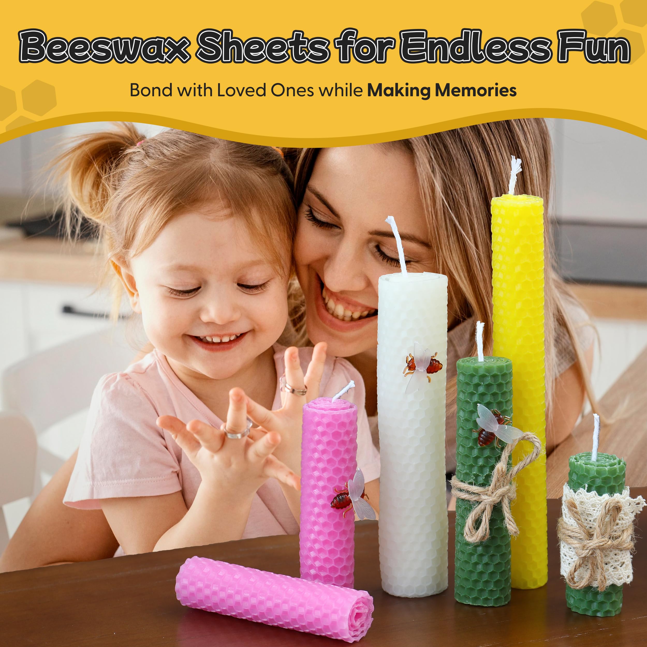 Beeswax Candle Making Kit for Kids & Adults- 12 Colorful 8x8 Inch 100% Pure Beeswax Sheets, Natural Honey Smell, DIY Kit - Image 6