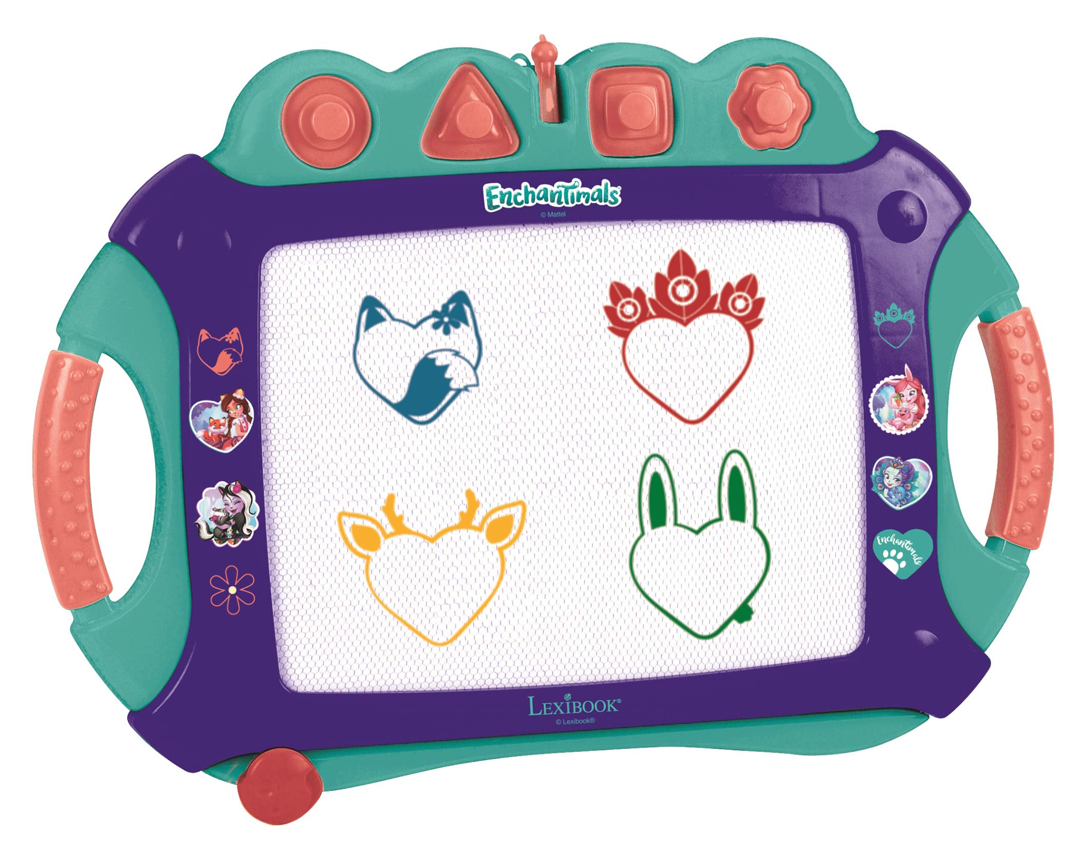 LEXIBOOK Mattel Enchantimals Felicity Fox & Flick Magic drawing board, A4 size, Magnetic with multicolor drawings, Purple/Green, CREC600
