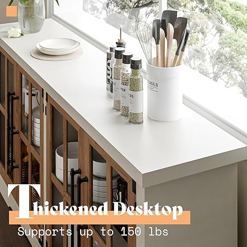 Miniatura 5 de AMERLIFE Aparador de buffet de 63 pulgadas con almacenamiento, gabinete moderno de granja con 4 puertas de vidrio y estante ajustable, armario de