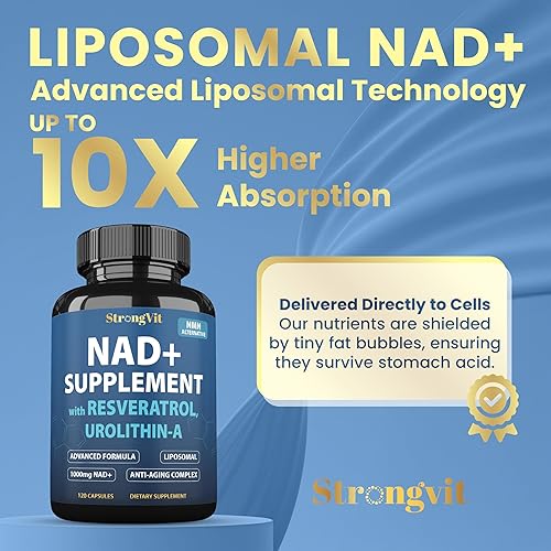 Miniatura 4 de Suplemento NAD con resveratrol y urolitina A, complejo antienvejecimiento para mujeres y hombres. NAD Liposomal Plus, 1000 mg de refuerzo de NAD+,