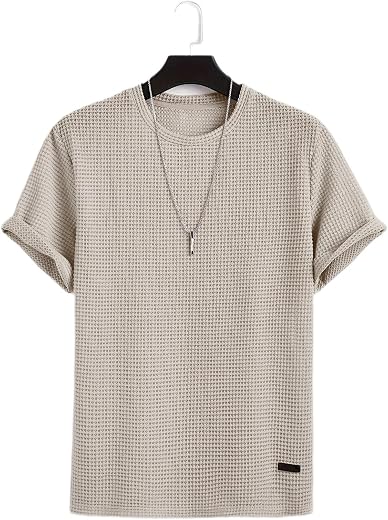 Streetwear Korean Dot Waffle Popcorn Round Neck Cotton Tshirt for Men and Boys