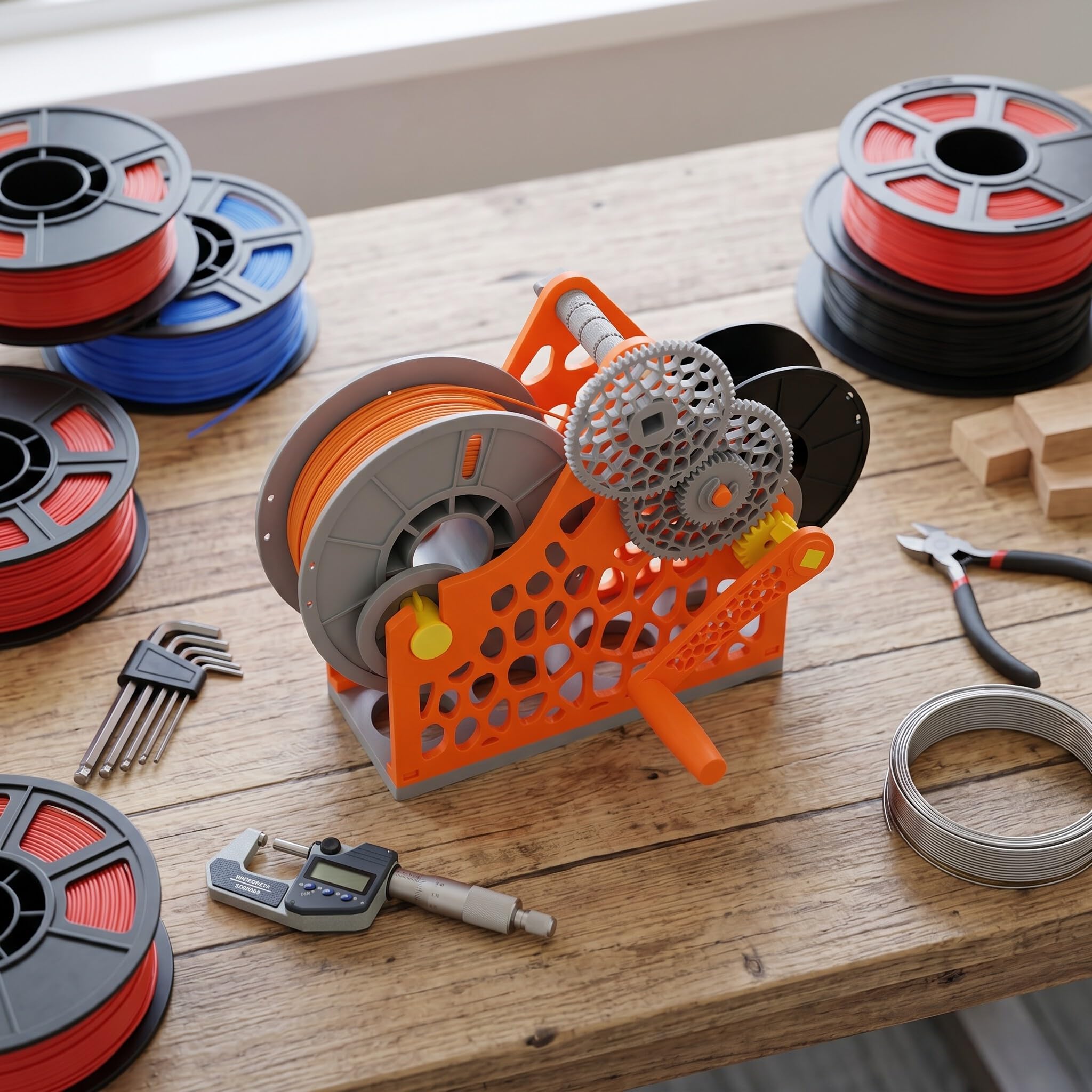 3D-Drucker-Filament-Umspuler, Orange Handkurbel 1kg Kapazität Abnehmbares Modulares Design Spulenwickler