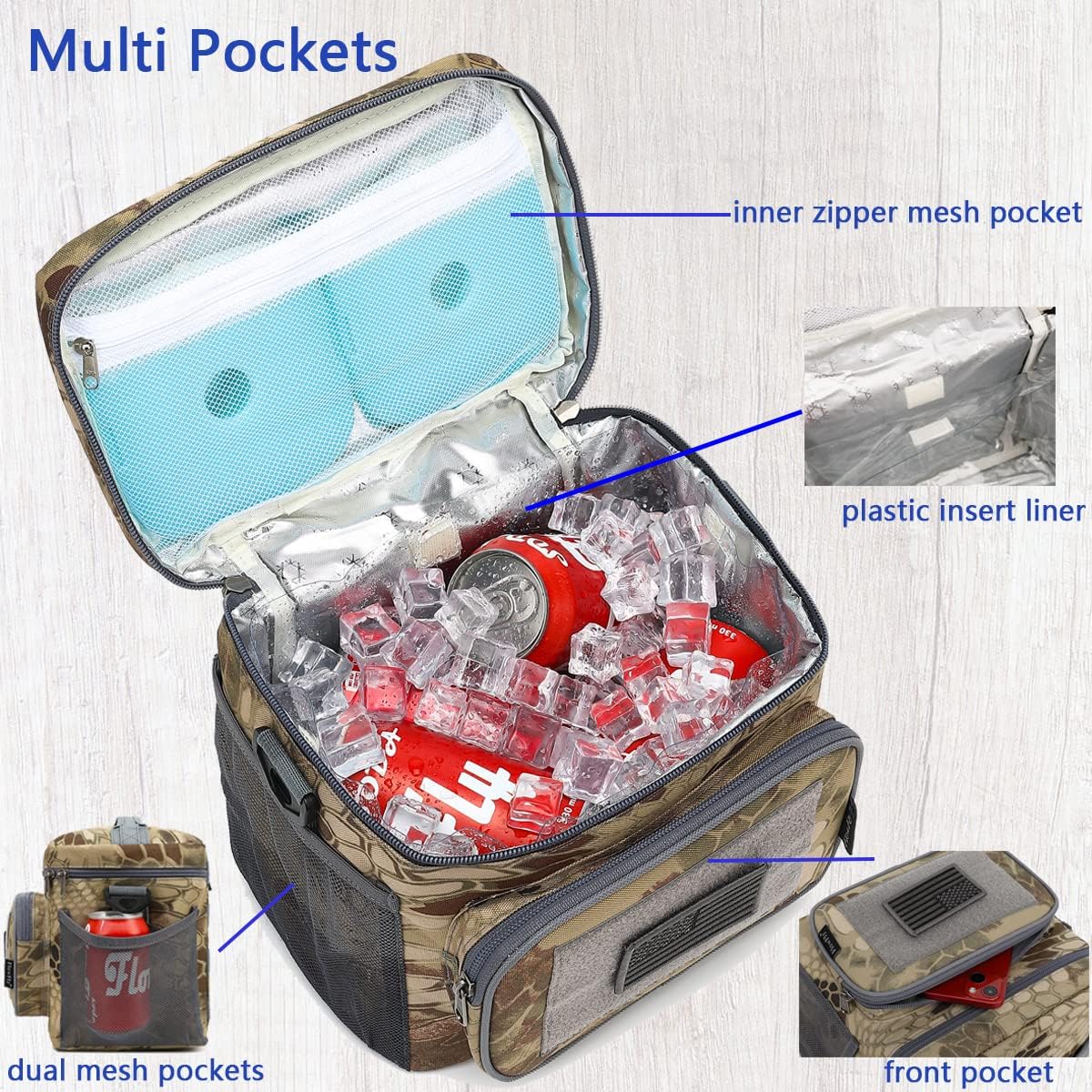 FlowFly Lunch Bag, Insulated Cooler, Thermal Lunch Box Tote with MOLLE/PALS Webbing, Adjustable Padded Shoulder Strap, for Tactical Men Women Adults and Boys Girls Kids (Camo#3, Medium) - Image 5