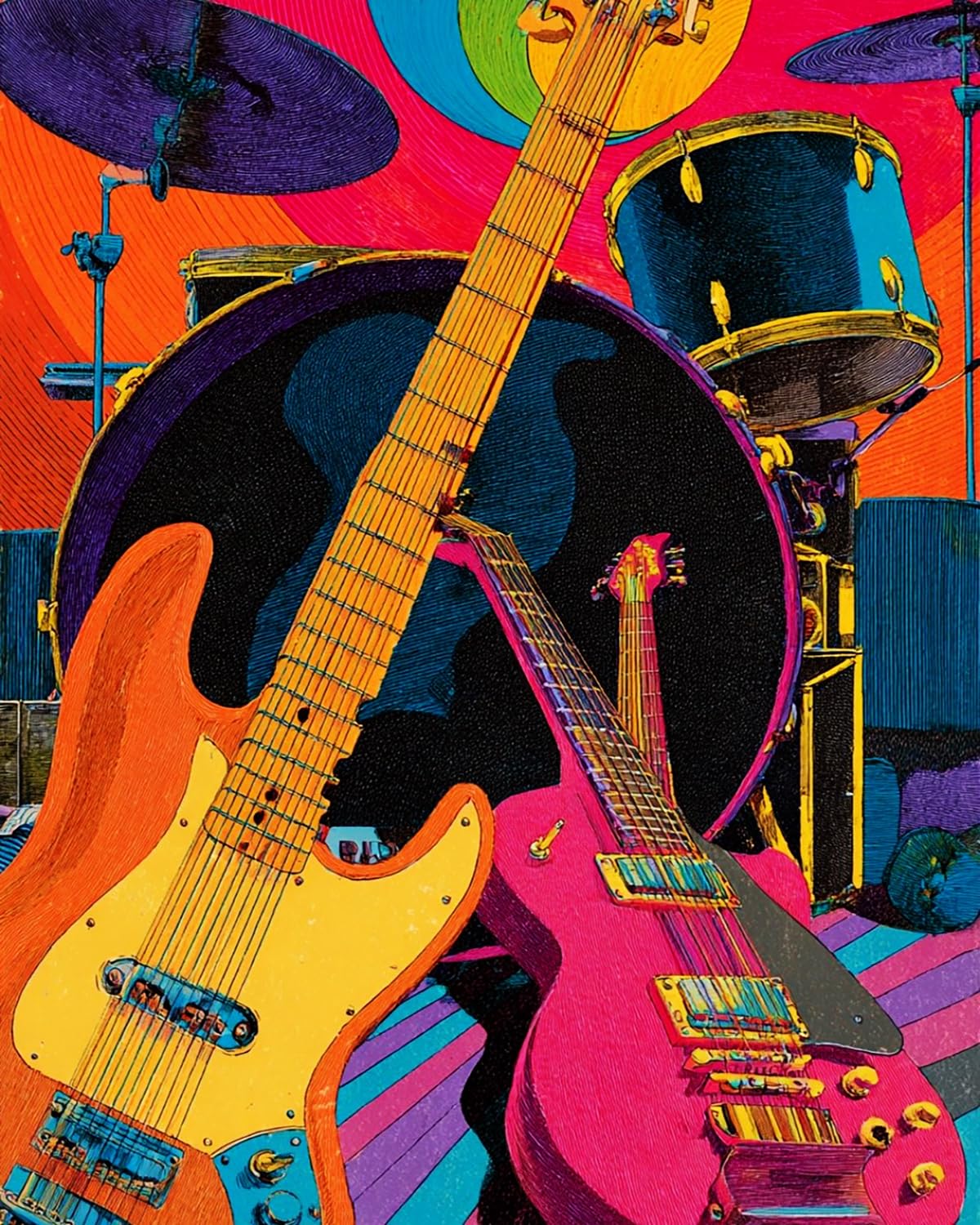 Liubaishi Multicolour Paint By Numbers For Adults, Rock Music Theme, 40X50 Cm Acrylic Canvas Kit With Brushes And Paints