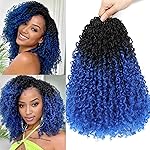 Aksice 8 Inch 8 Packs Yanky Twist Crochet Hair for Women Pre-looped Mini Twist Hair Bohemian Passion Twist Crochet Hair Boho Crochet Braids Synthetic (1B/Blue)