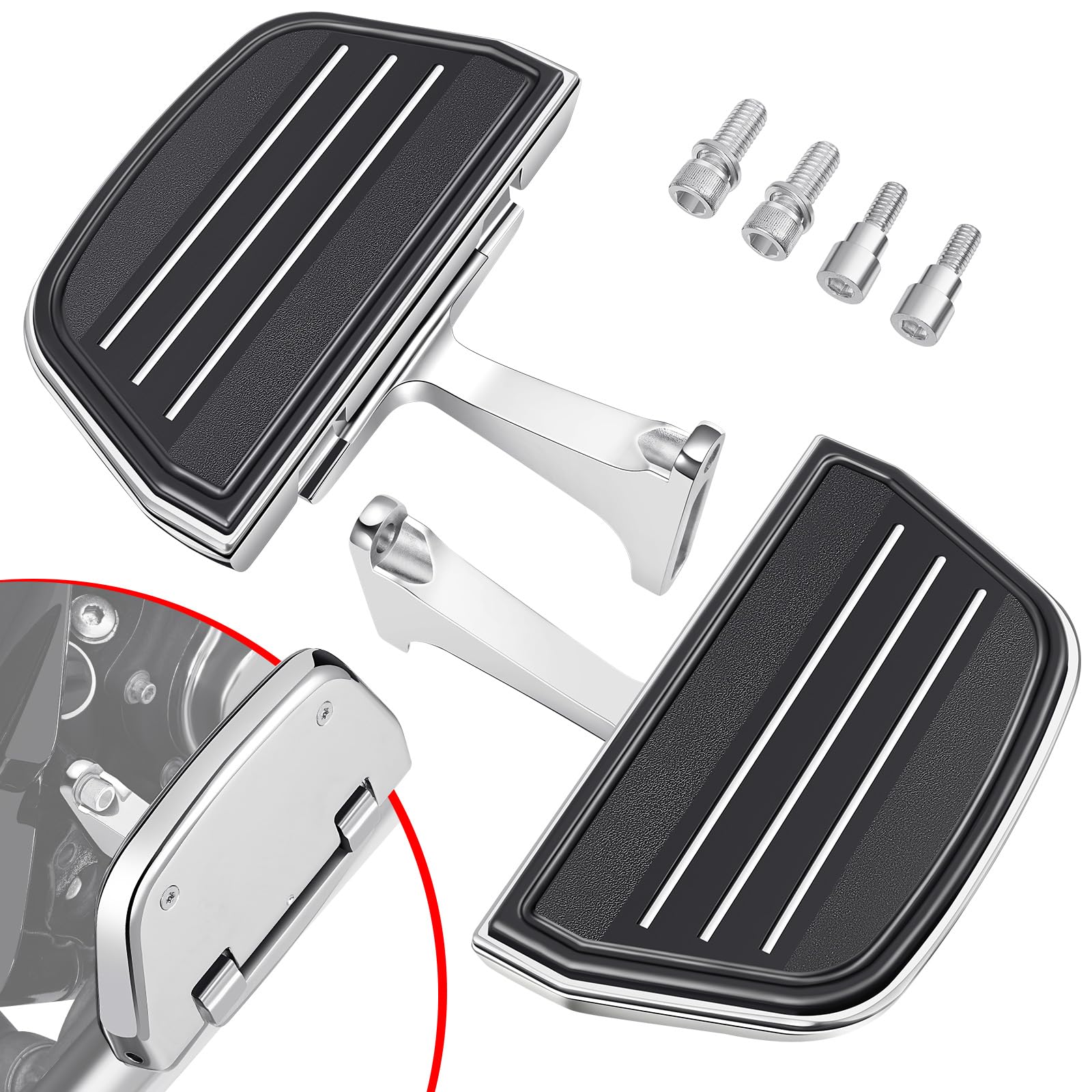 Benlari Passenger Floorboards Motorcycle Footboards Stainless Steel with Mount Kits Compatible with Harley Davidson Touring Road King Street Glide Road Glide Electra Glide 1993-2025 Streamline(Chrome)