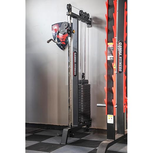 GAMMA FITNESS Wall Mounted Half Cable Steel Crossover GF-15 for LATS Pull Down,Chest,BI-TRI, Rowing Workout,Black & Red
